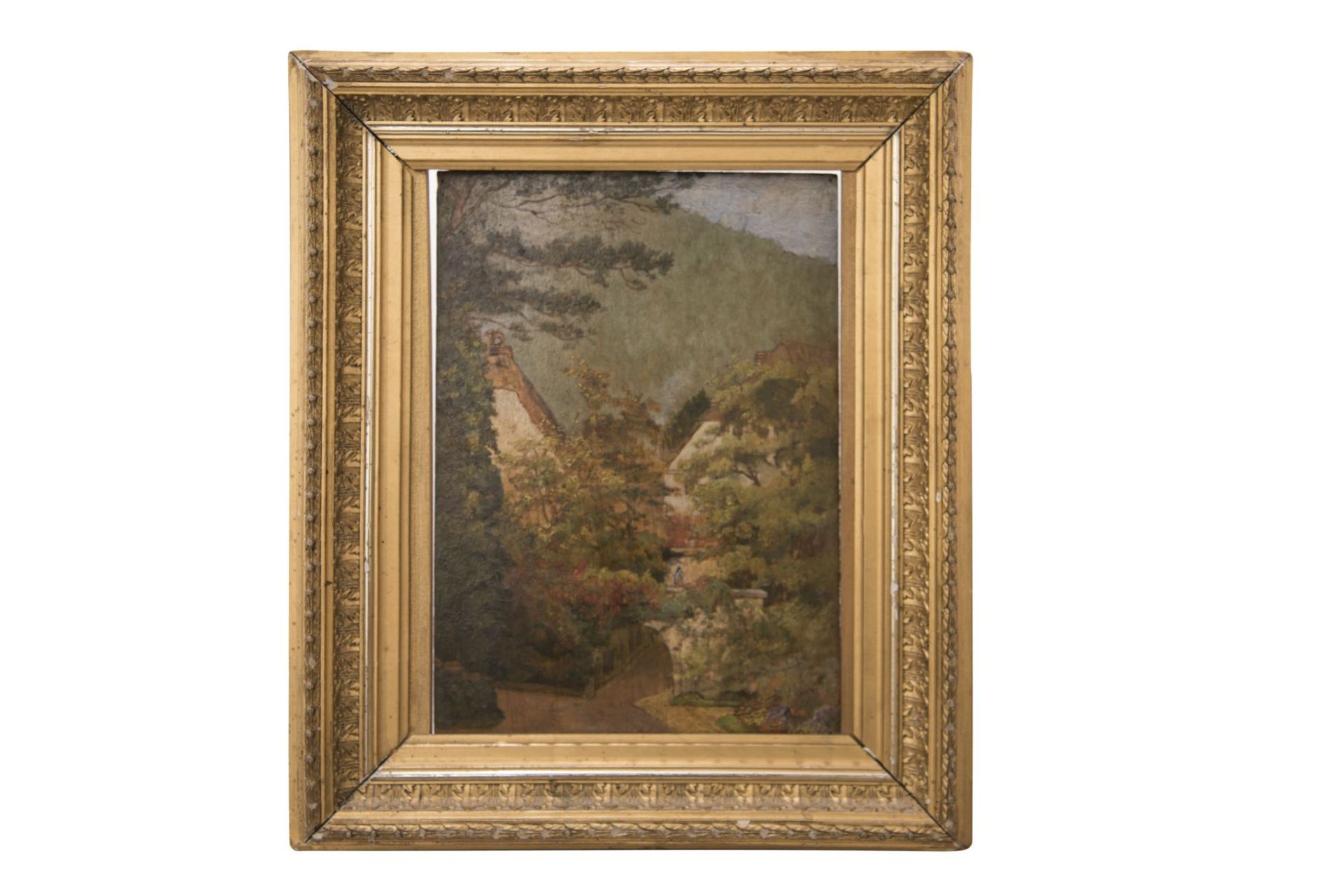 Impressionistic view of two houses by a river, late 19th century
