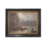Artist late 19th century "Impressionist view of a Dutch port city"