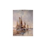 Adolf Kaufmann (1848-1916) "Sailing Ships in the Port"