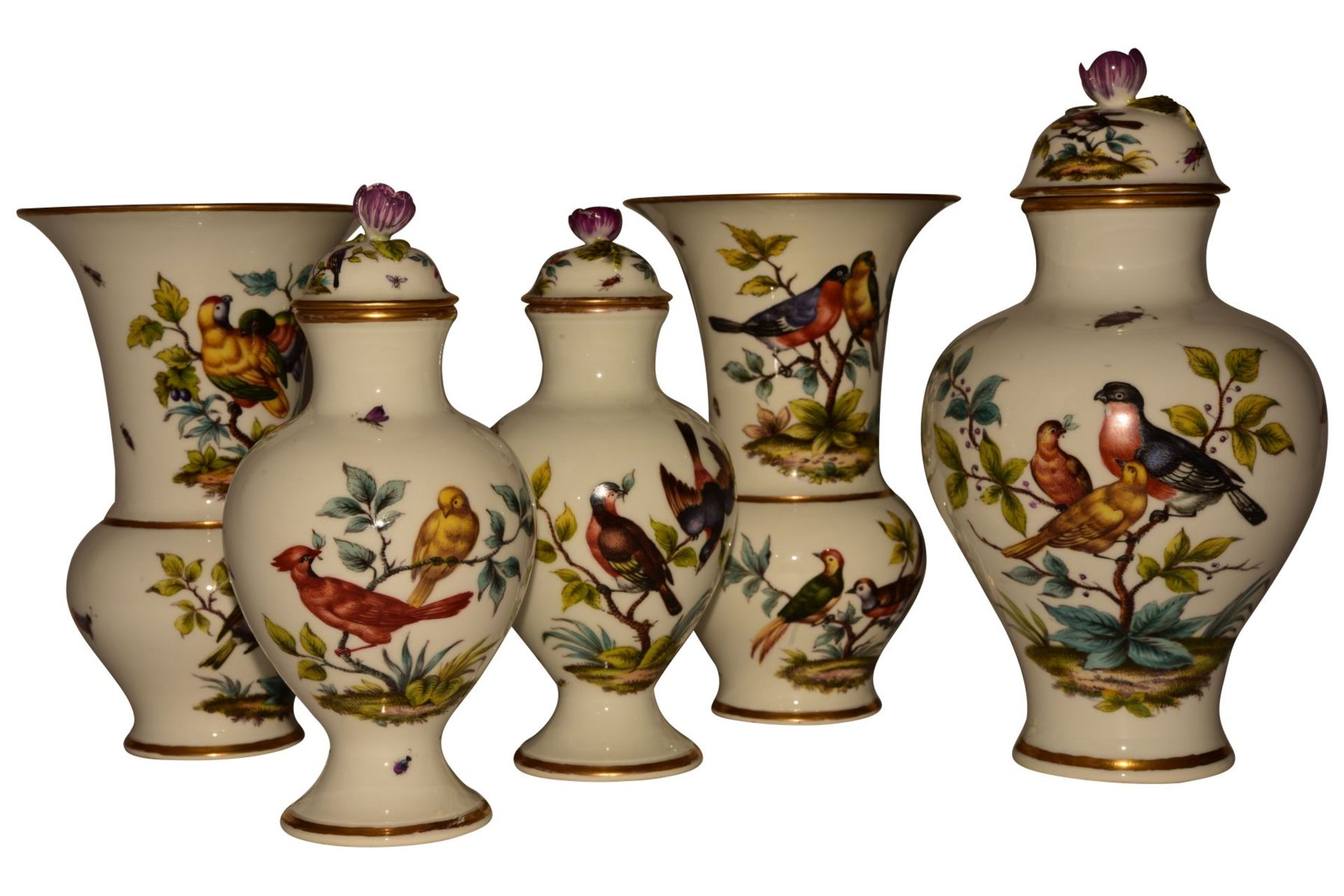 5 rare Augustus Rex vases Dresden 19th century