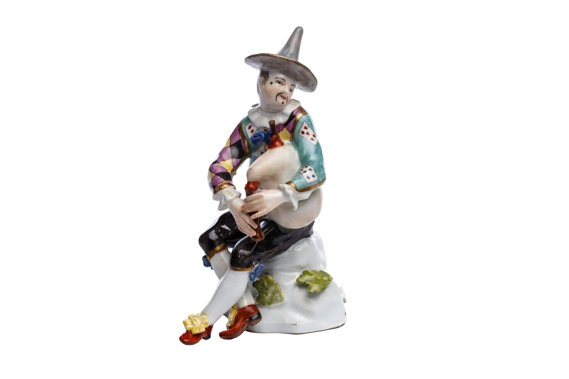 Small figure "Harlequin with bagpipes", Meissen 1720