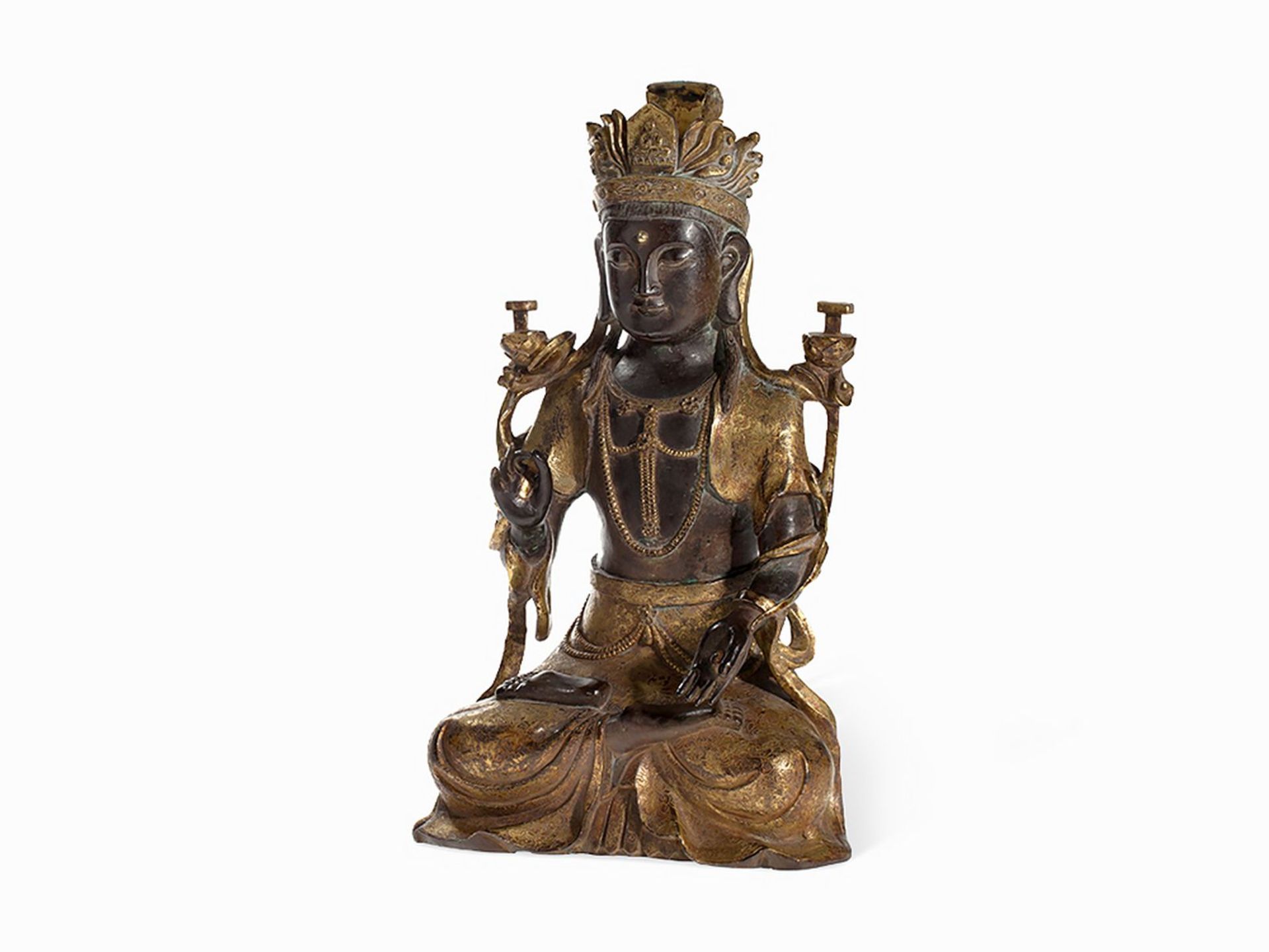 Gilt Bronze Figure of a Guanyin, Ming Style | Vergoldete Bronzefigur einer Guanyin, Ming-Stil