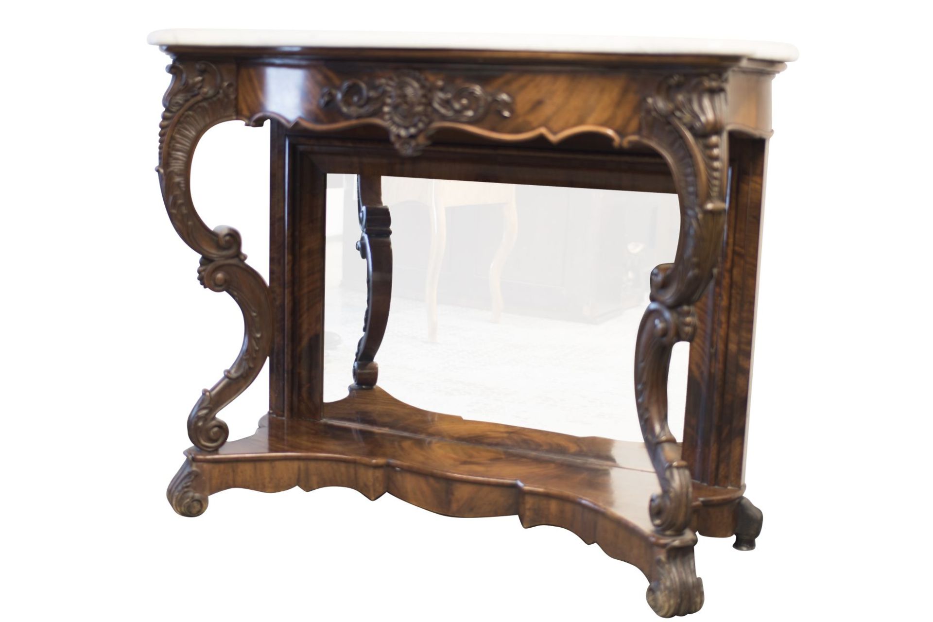 Baroque Sideboard with Mirror and Marble Top | Barock Buffet mit Spiegel und Marmorplatte - Image 2 of 6