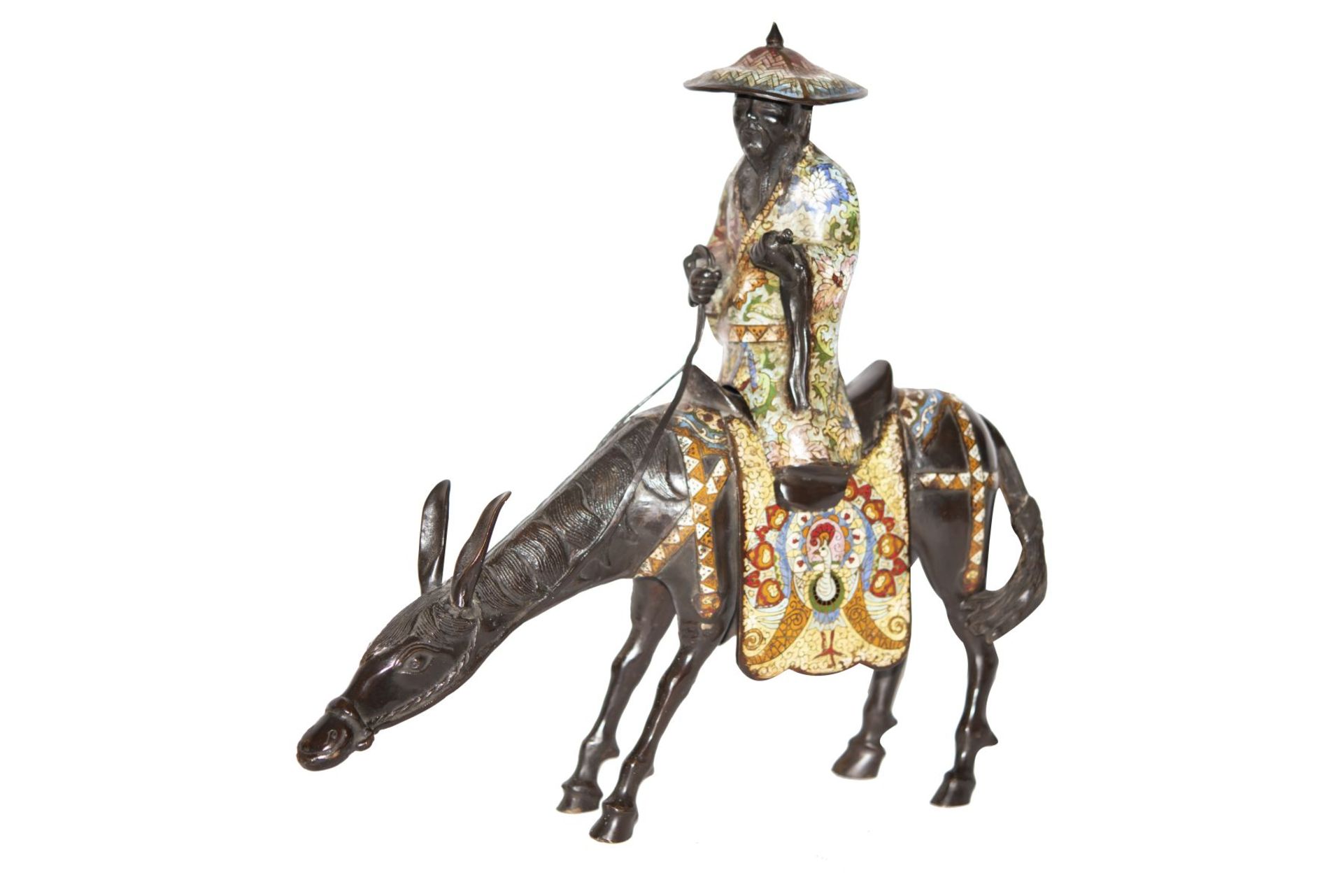 Bronze Figure of a Scholar Riding a Donkey | Bronzefigur eines auf einem Esel reitenden Gelehrten - Image 2 of 8