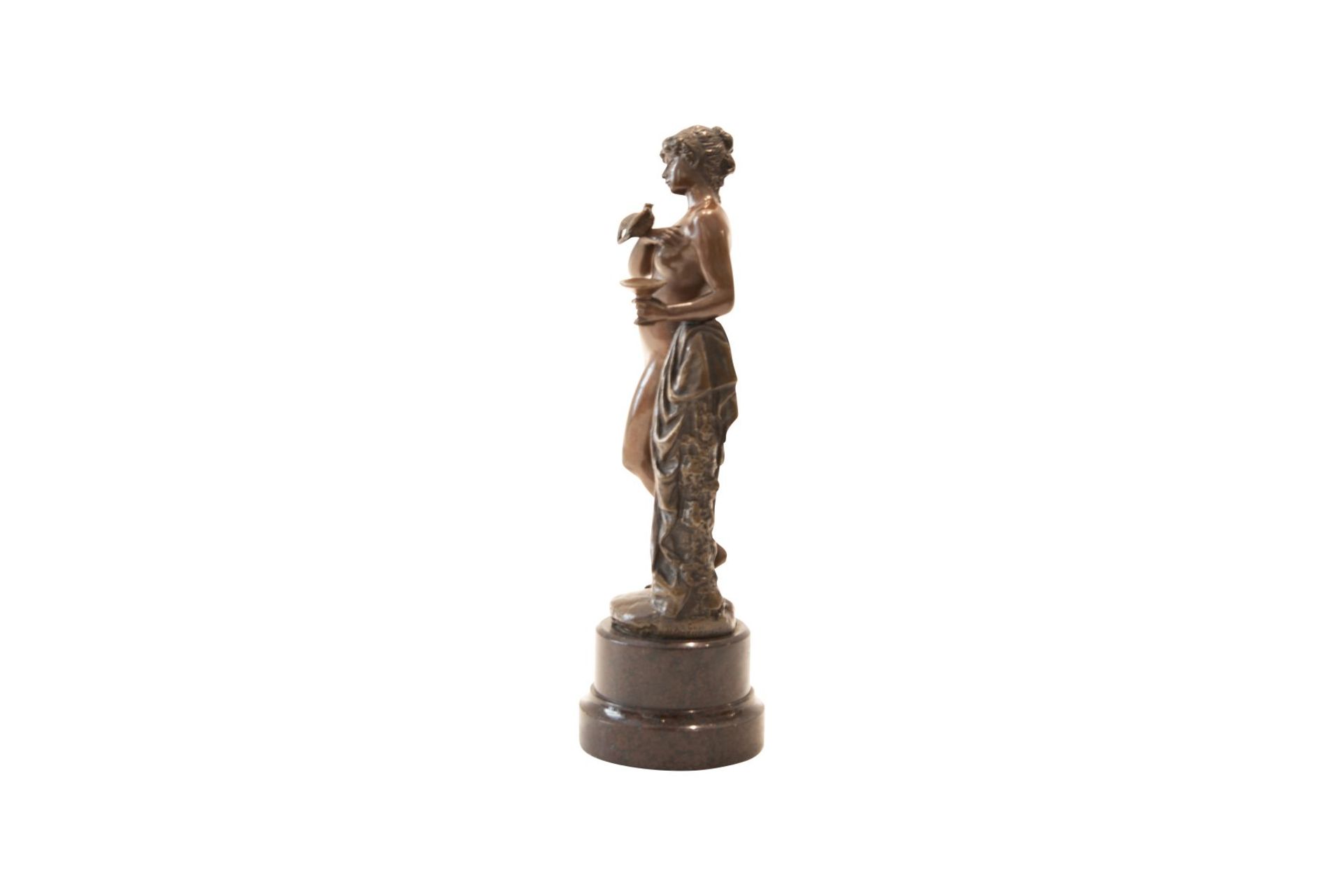 Art Nouveau Bronze Statue, Standing Woman with Dove and Chalice | Jugendstil Bronzestatue, Stehende - Image 2 of 7