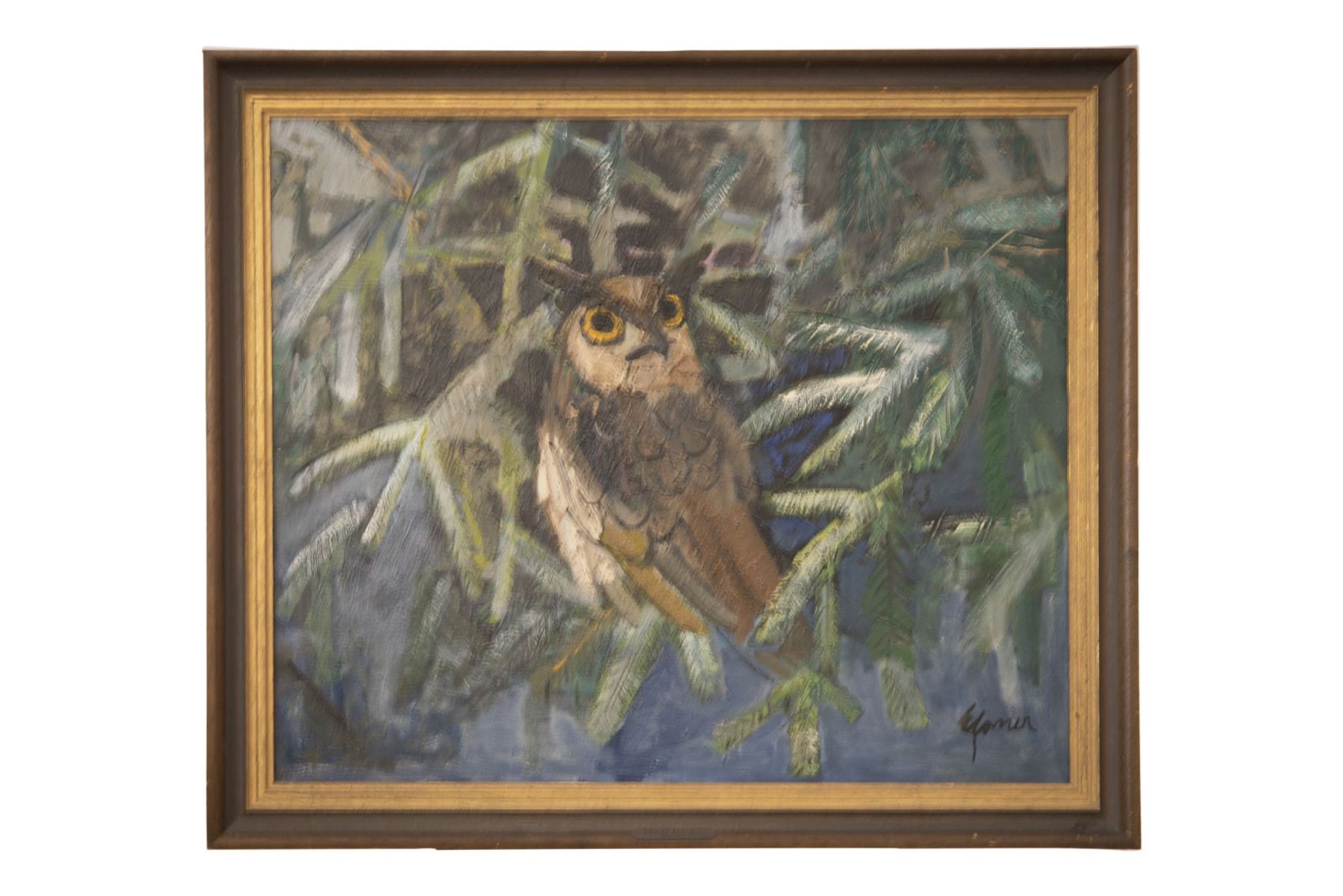 Franz Elsner (1898-1977), Owl in Spruce Branches | Franz Elsner (1898-1977), Eule im Fichtengeaest
