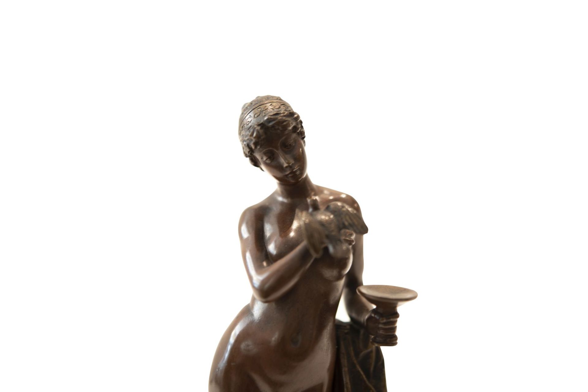 Art Nouveau Bronze Statue, Standing Woman with Dove and Chalice | Jugendstil Bronzestatue, Stehende - Image 6 of 7