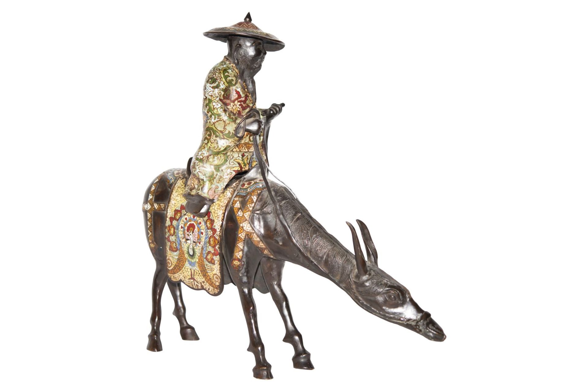 Bronze Figure of a Scholar Riding a Donkey | Bronzefigur eines auf einem Esel reitenden Gelehrten