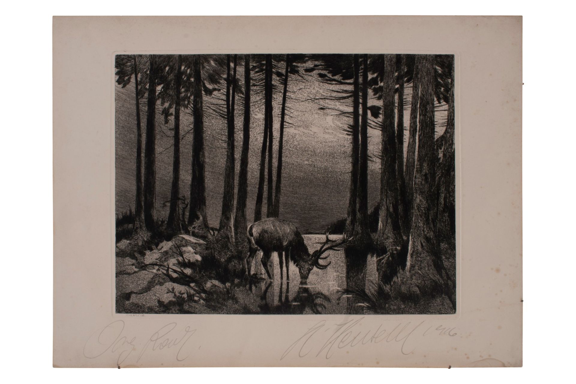 Hugo Henschel (1879-1929), Hirsch im Mondlicht am See