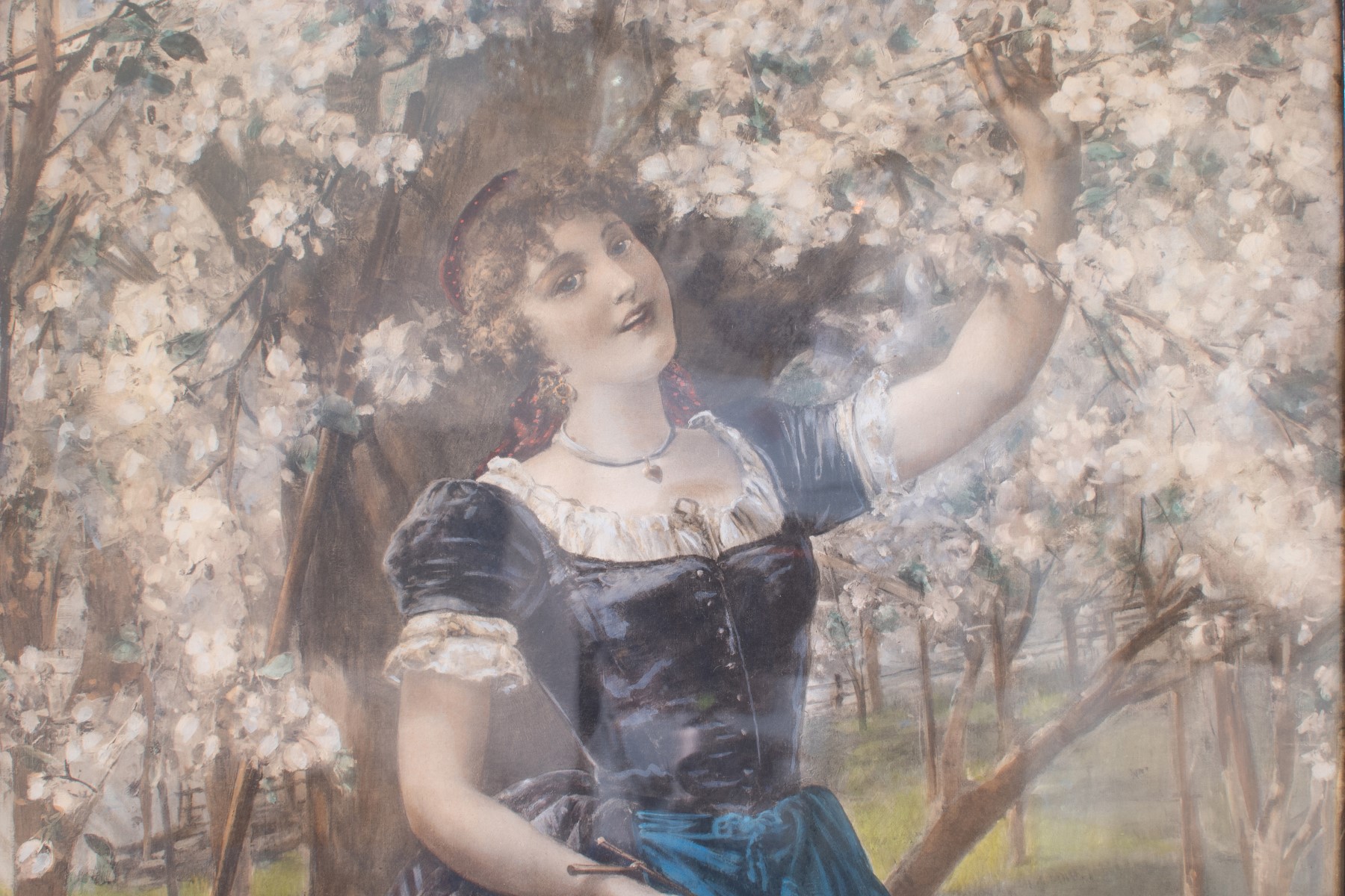 Artist of the 20th Century, Young maid on a meadow under flowering tree - Image 2 of 4