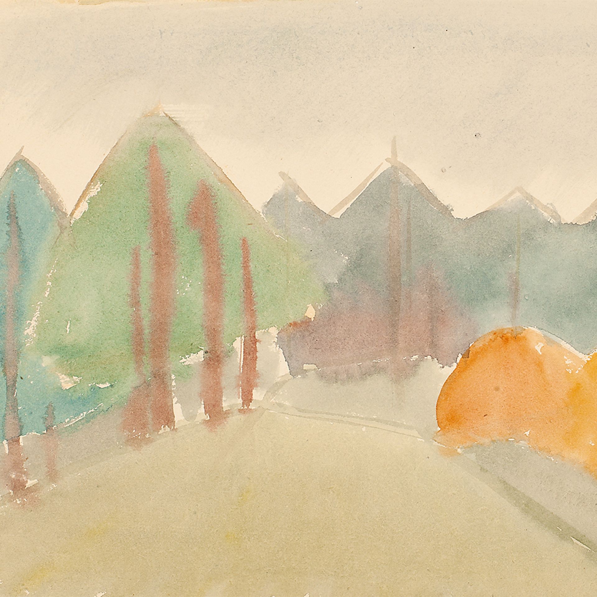 Rudolf Petrik, Landscape with Mountains, Watercolor, c. 1950 - Image 8 of 8