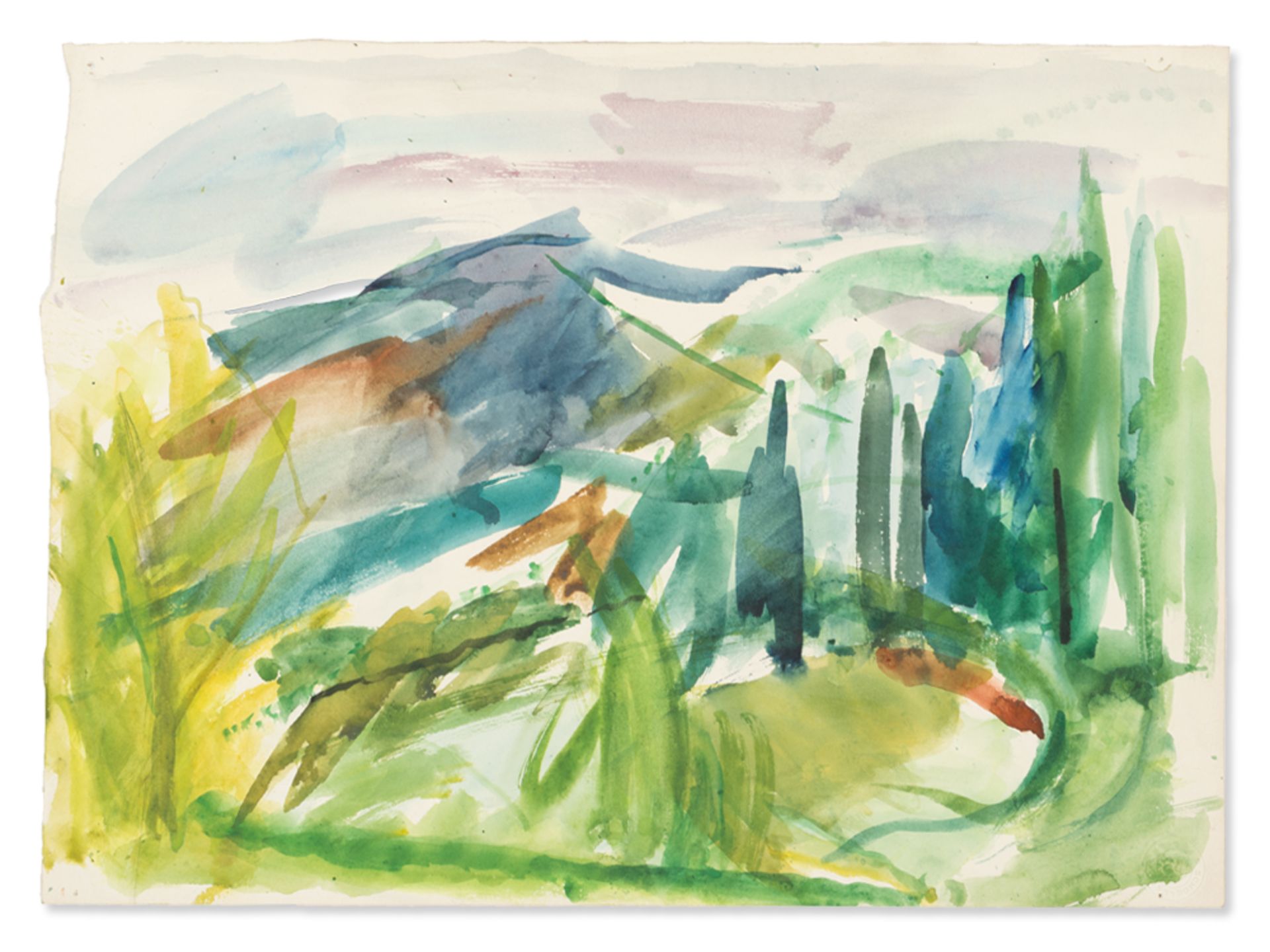 Rudolf Petrik, Green Landscape, Watercolor, Austria, c. 1950