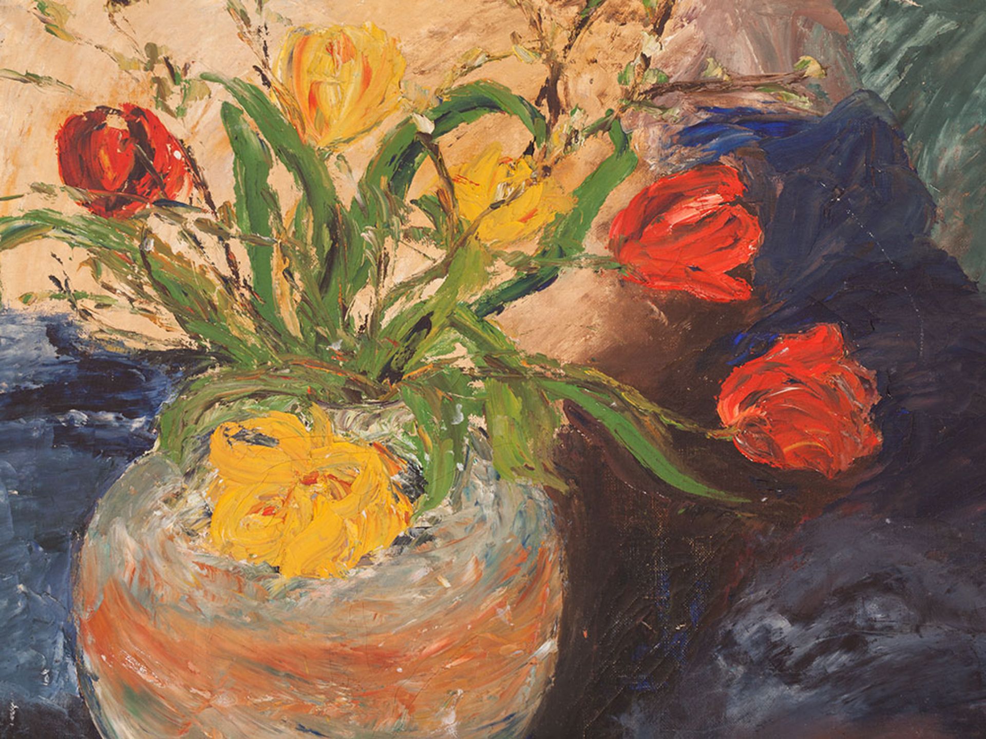 Lilly Ørum, Oil Painting, Flower Still Life with Shoes, 1938 - Image 4 of 8