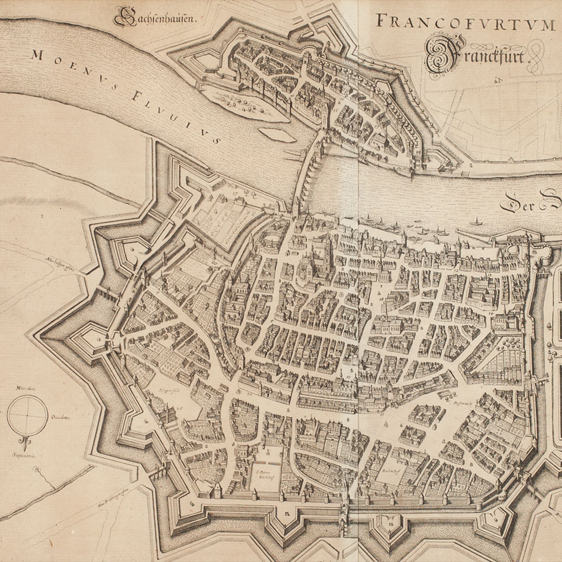 Matthaeus Merian, Birds-Eye View of Franckfurt”, 1645/ 19th C - Image 7 of 7