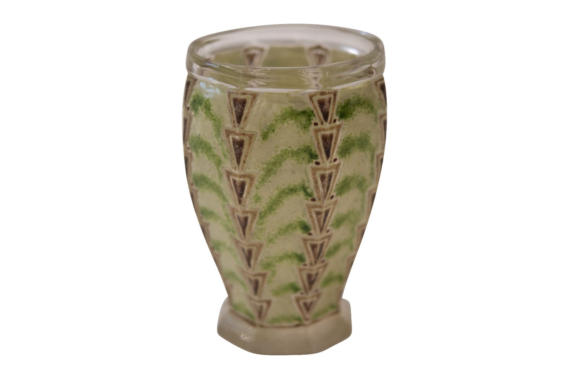 Vase Glass Enamel and Copper Art Deco