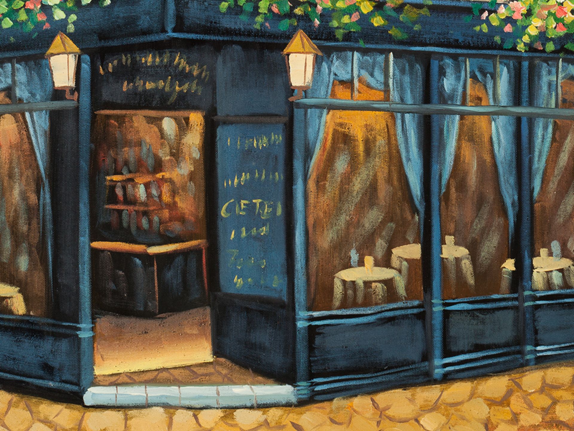 A. Wood, Oil Painting, Sidewalk Cafe, England, c. 2000 - Image 4 of 7
