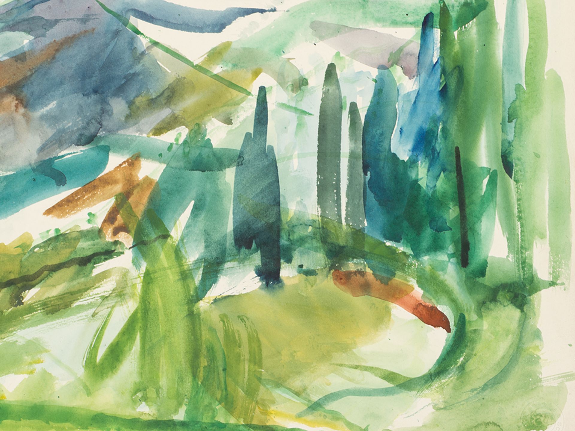 Rudolf Petrik, Green Landscape, Watercolor, Austria, c. 1950 - Image 4 of 7