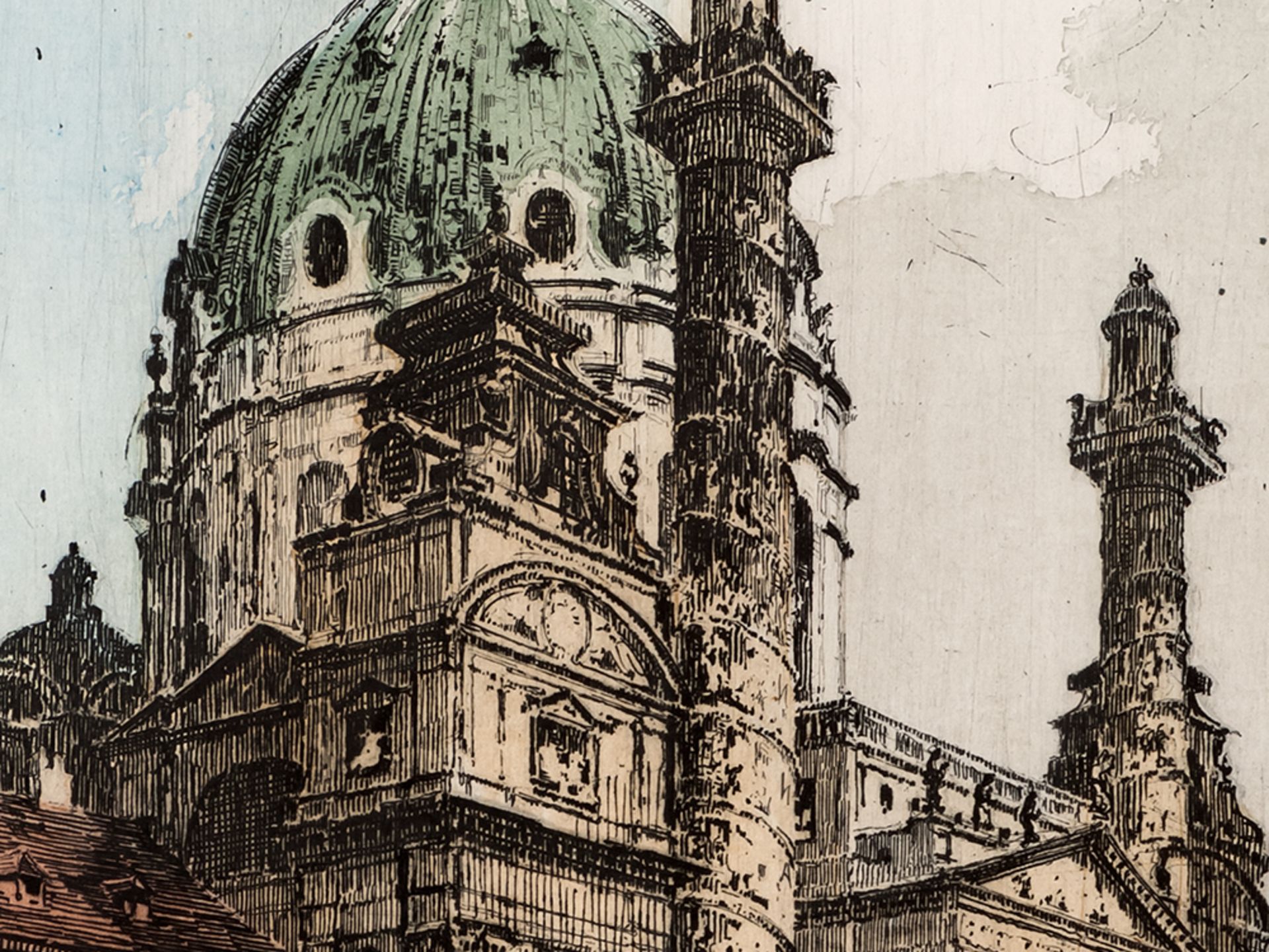 Luigi Kasimir, Karlskirche, Etching in Colors, Vienna, 1911 - Image 5 of 8