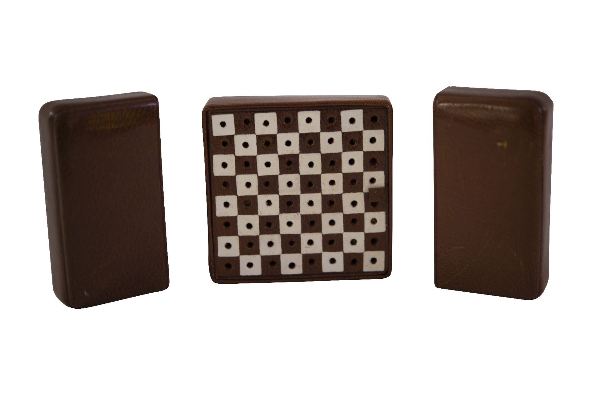 Travel chess set in noble leather case brown