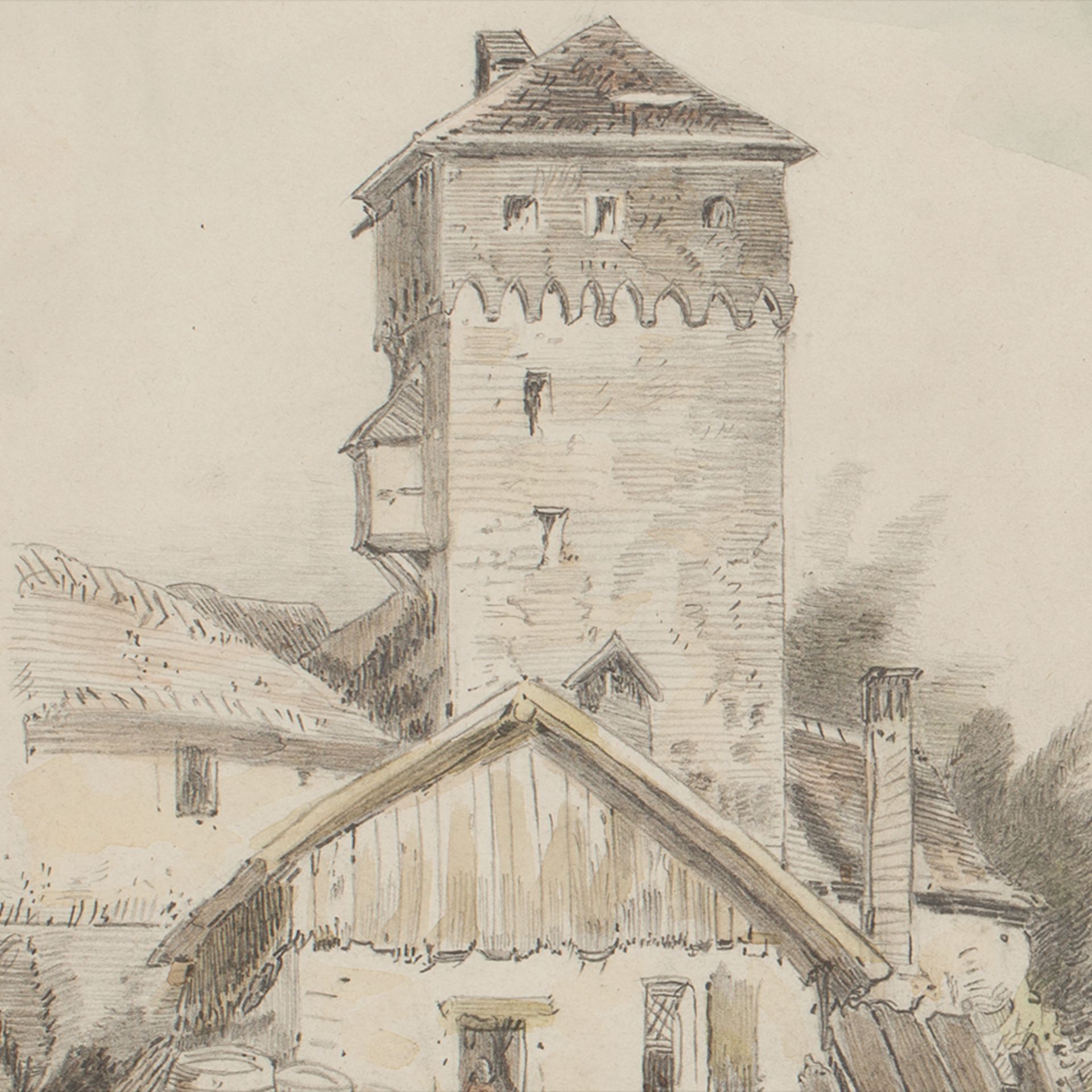 Drawing View of a Castle attributed to A. Emil Kirchner, 1859 - Image 7 of 7