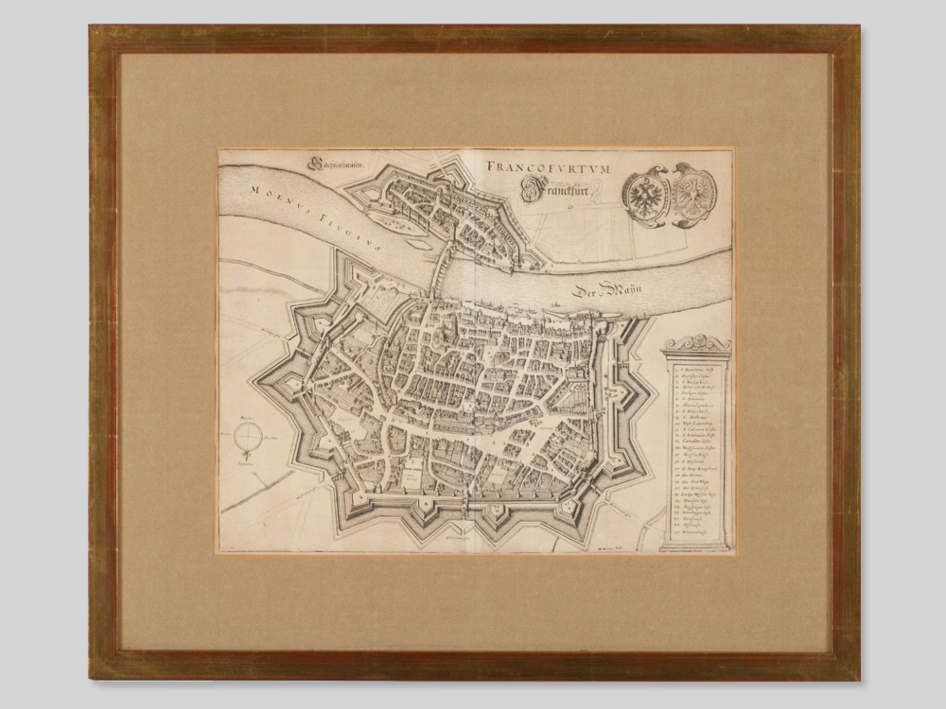 Matthaeus Merian, Birds-Eye View of Franckfurt”, 1645/ 19th C - Image 2 of 7