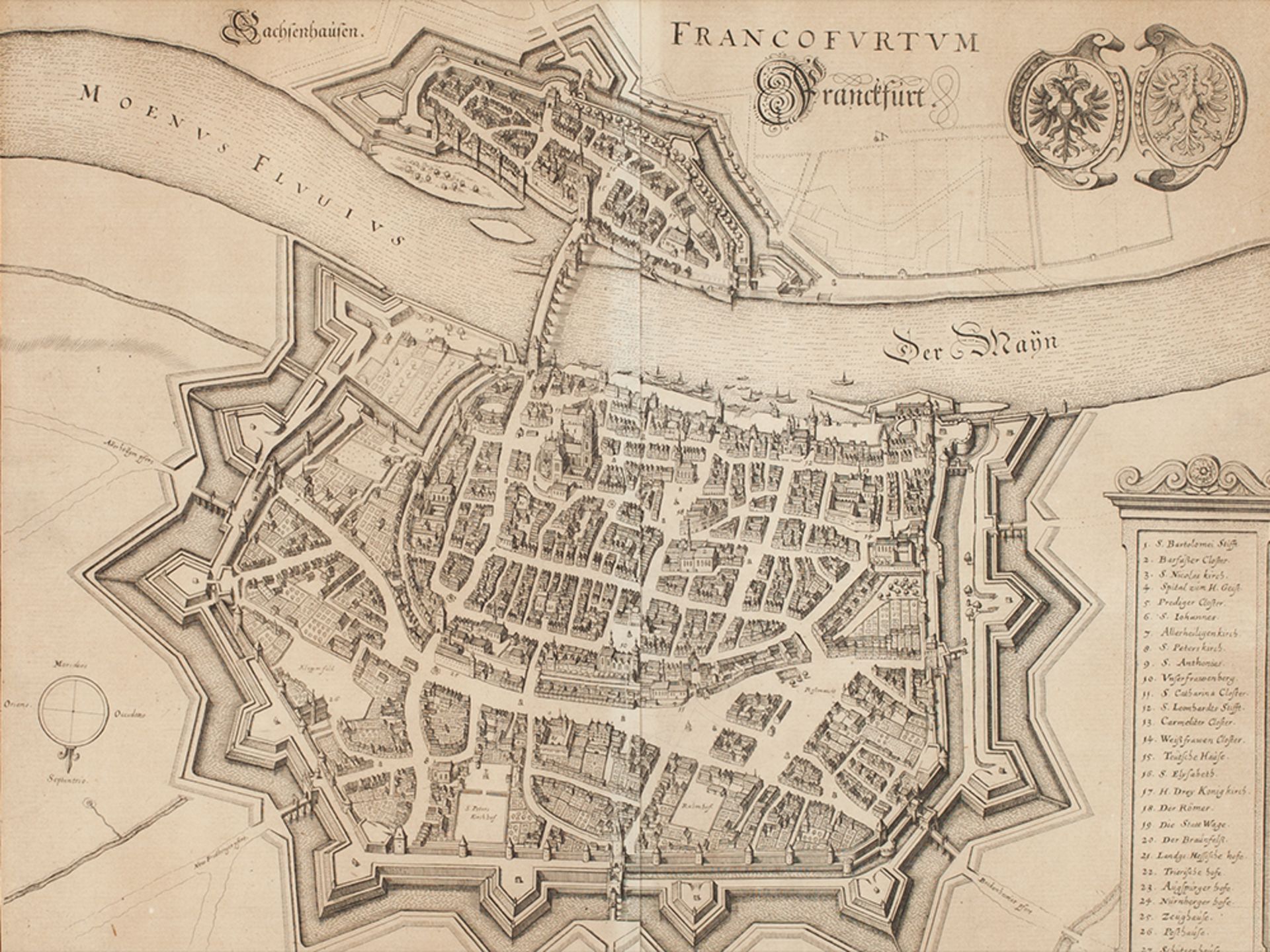 Matthaeus Merian, Birds-Eye View of Franckfurt”, 1645/ 19th C