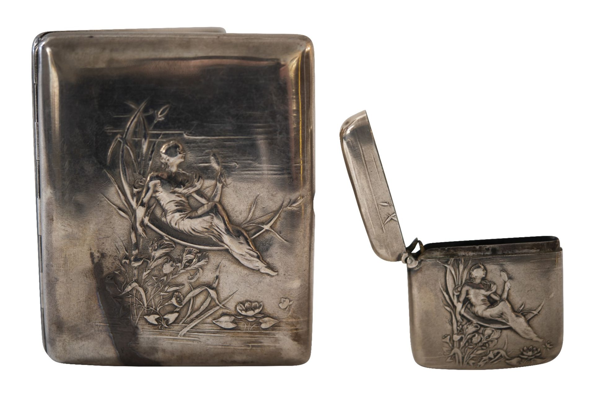 Art Nouveau cigarette cases 2 pieces silver 925/000 fine