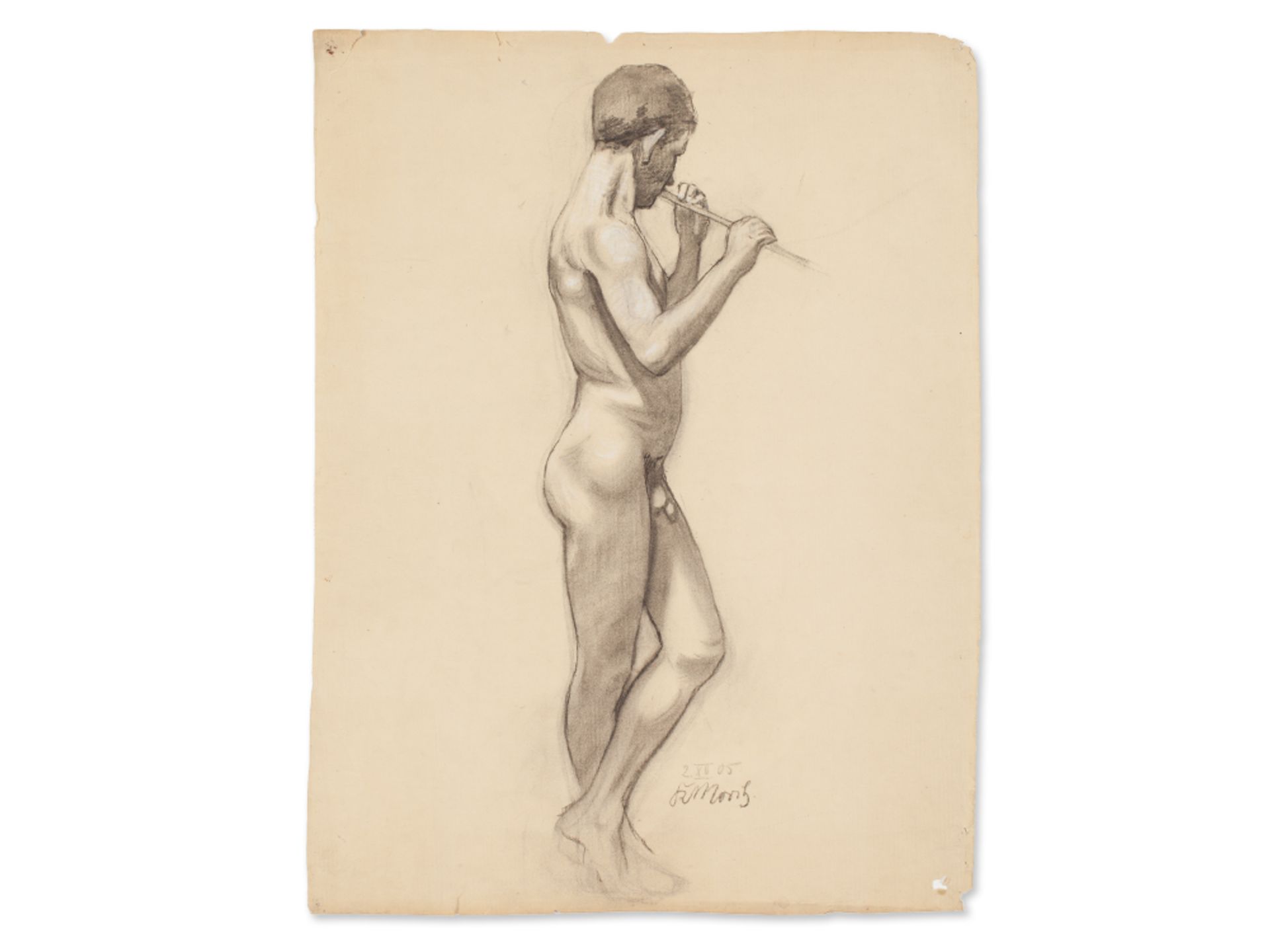 R. Moritz, Two Charcoal Drawings Male and Female Nude, 1905 - Image 6 of 7