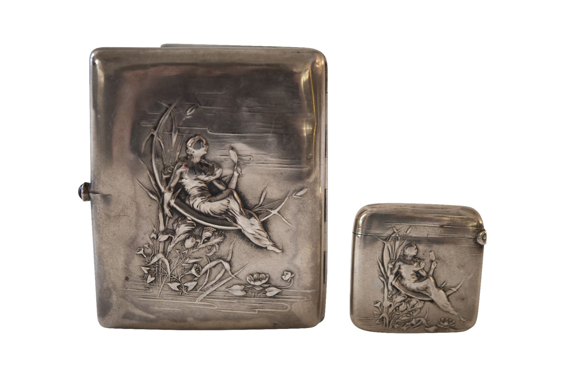 Art Nouveau cigarette cases 2 pieces silver 925/000 fine - Image 4 of 4