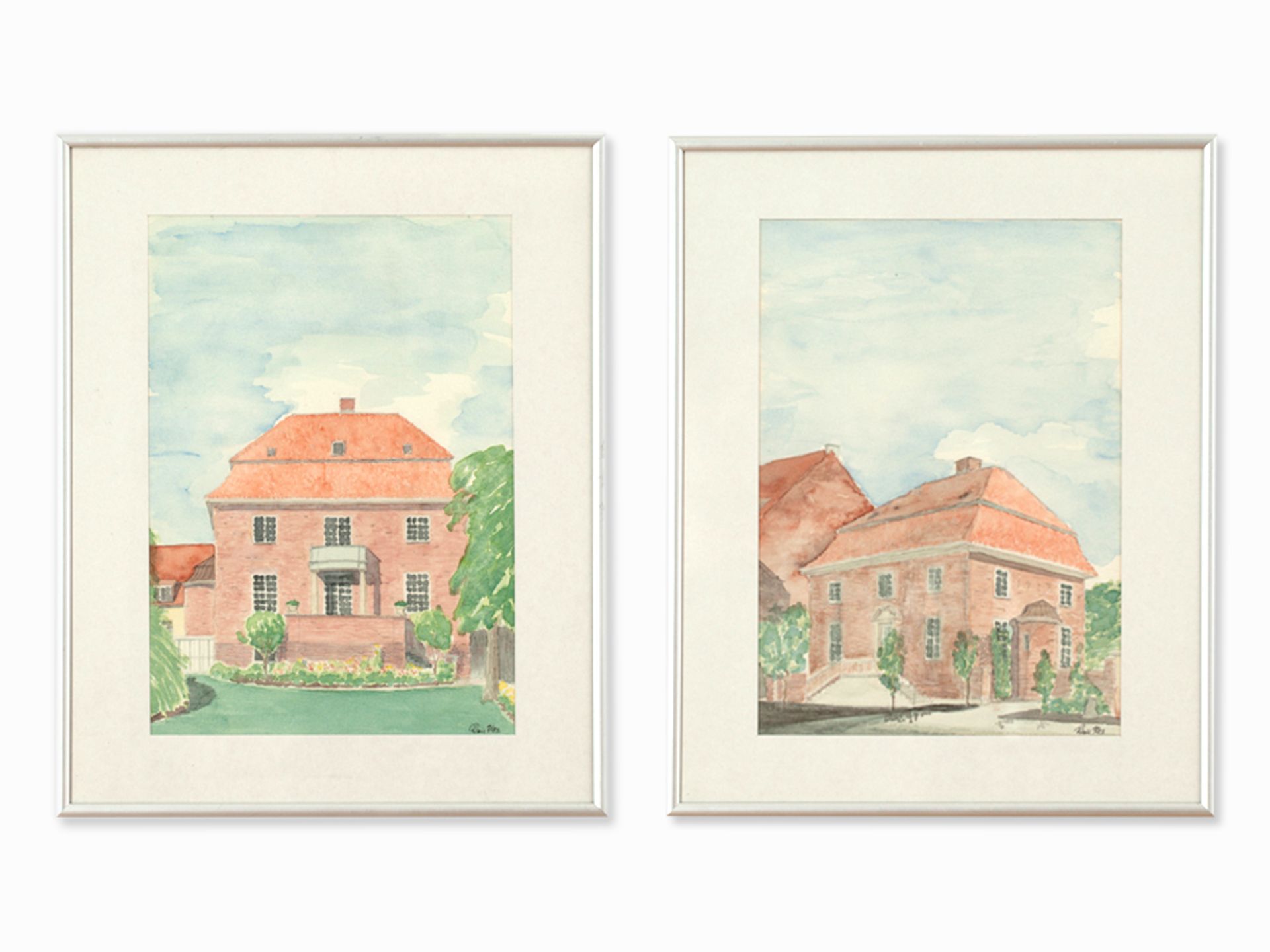 Two water colours of Danish Country Houses, 1993