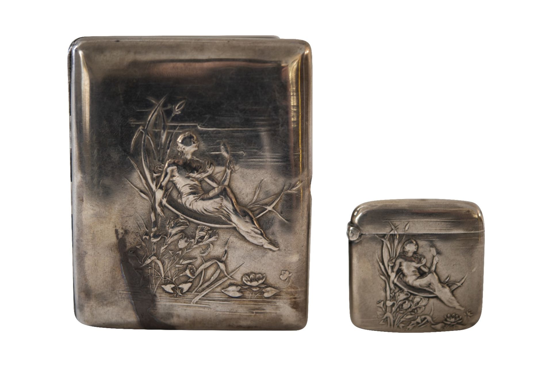 Art Nouveau cigarette cases 2 pieces silver 925/000 fine - Image 2 of 4