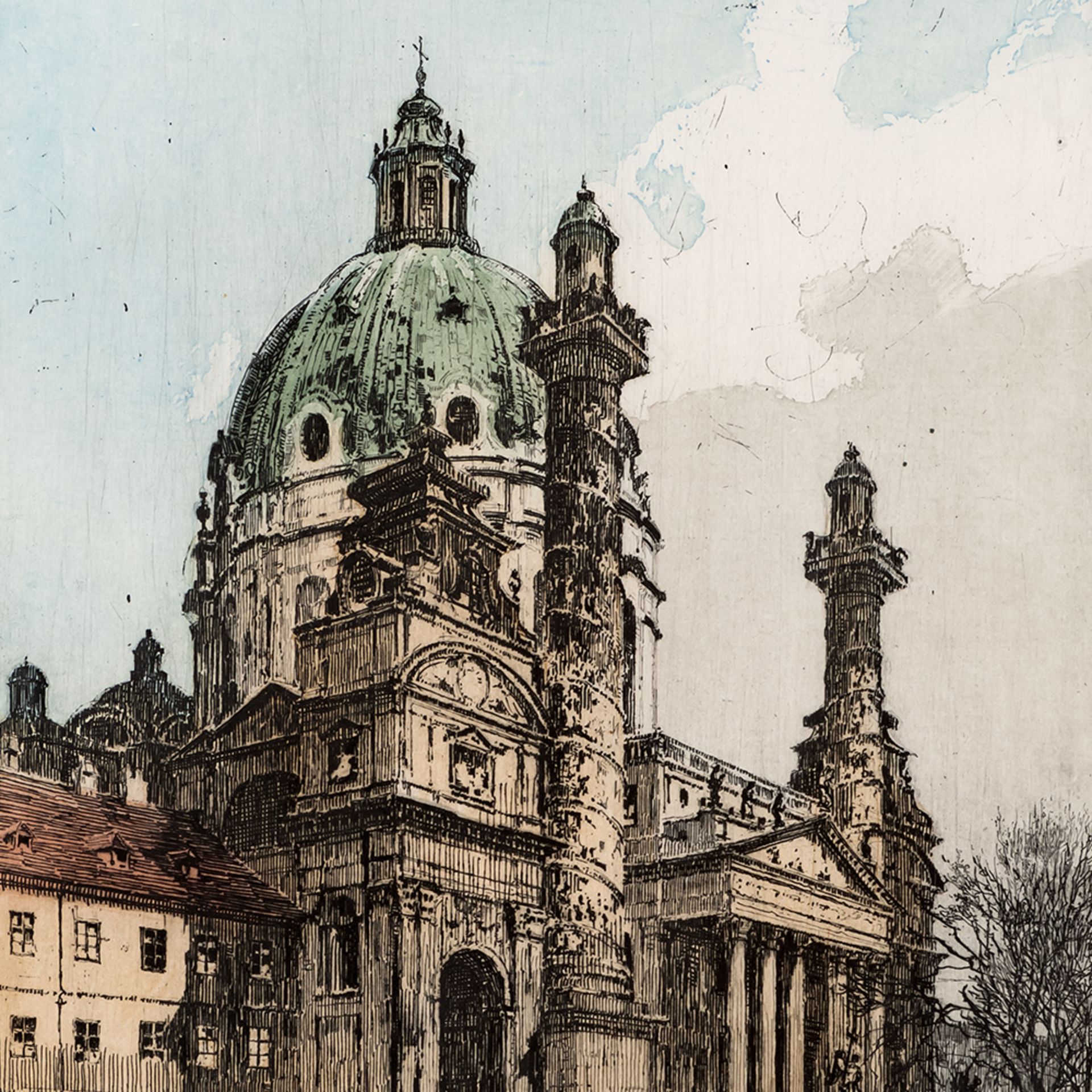 Luigi Kasimir, Karlskirche, Etching in Colors, Vienna, 1911 - Image 8 of 8