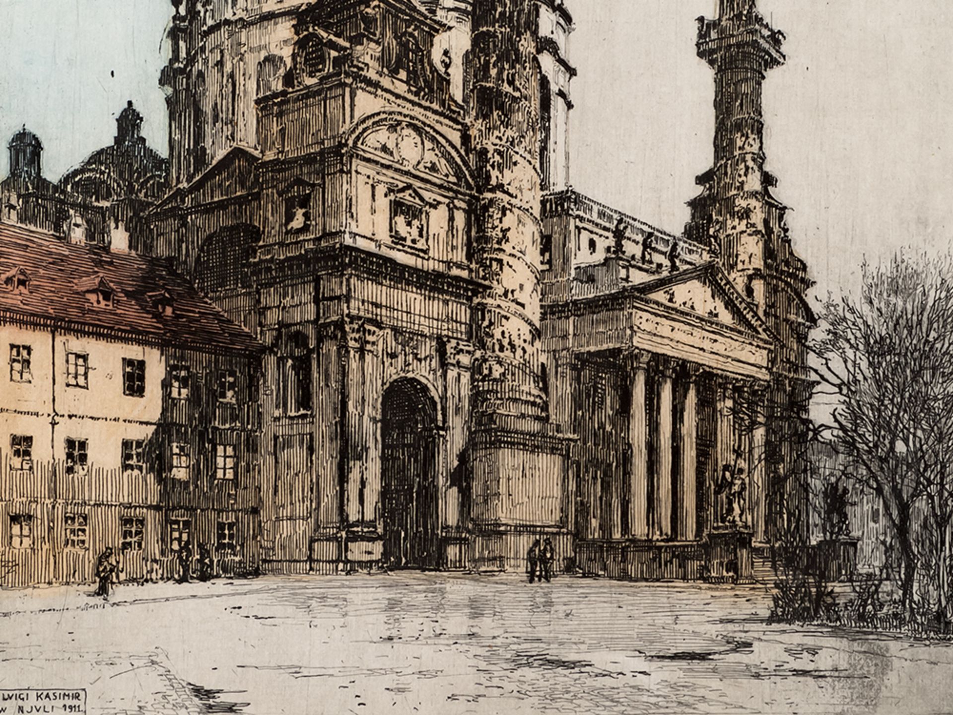 Luigi Kasimir, Karlskirche, Etching in Colors, Vienna, 1911 - Image 7 of 8
