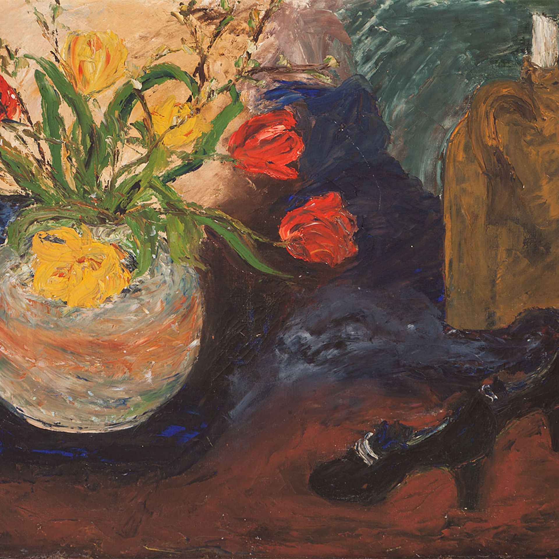 Lilly Ørum, Oil Painting, Flower Still Life with Shoes, 1938 - Image 8 of 8