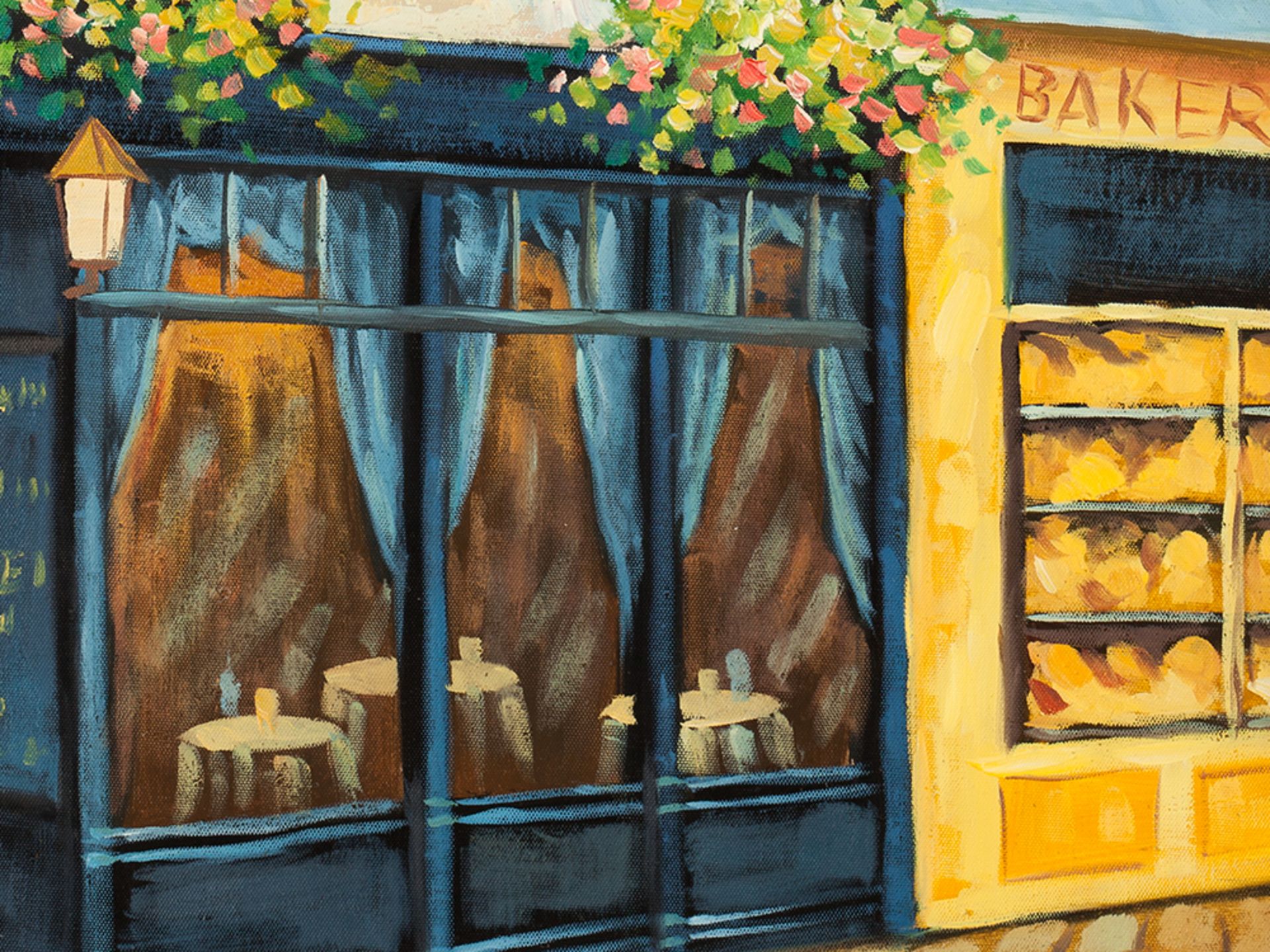 A. Wood, Oil Painting, Sidewalk Cafe, England, c. 2000 - Image 6 of 7