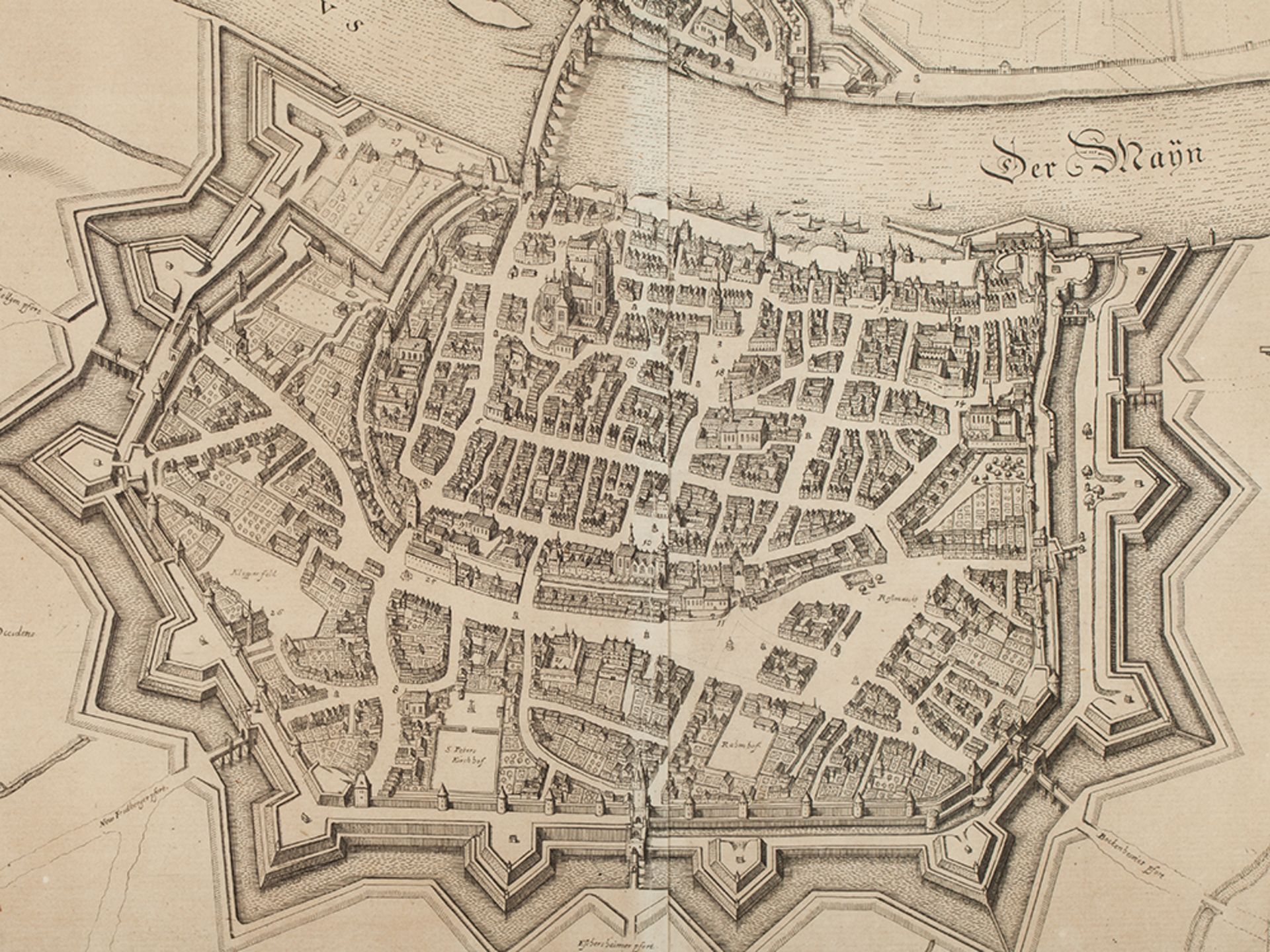 Matthaeus Merian, Birds-Eye View of Franckfurt”, 1645/ 19th C - Image 4 of 7