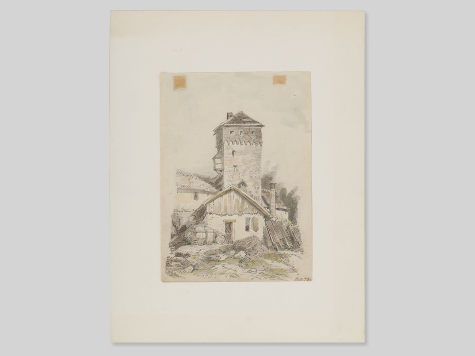 Drawing View of a Castle attributed to A. Emil Kirchner, 1859 - Image 2 of 7