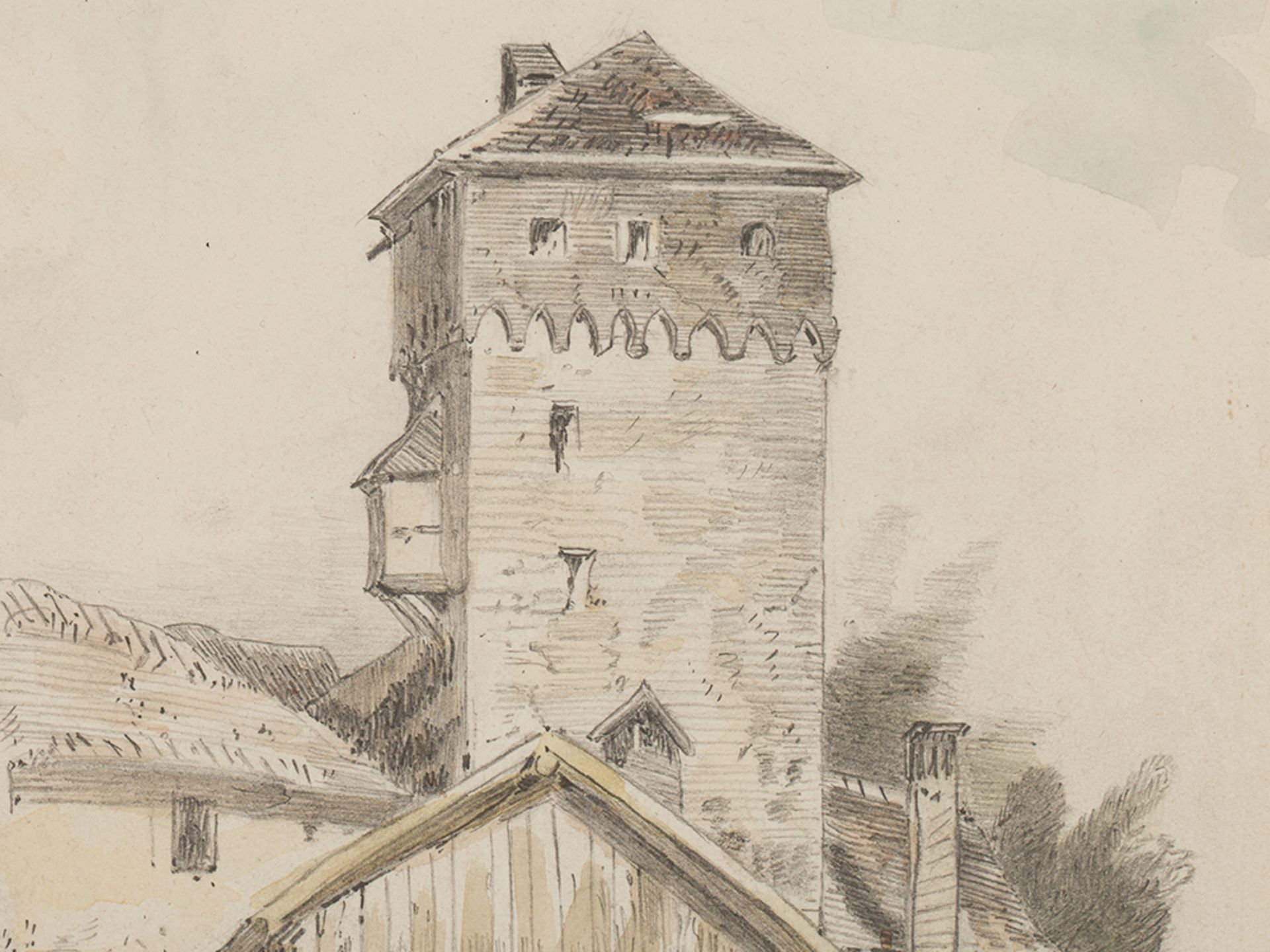 Drawing View of a Castle attributed to A. Emil Kirchner, 1859