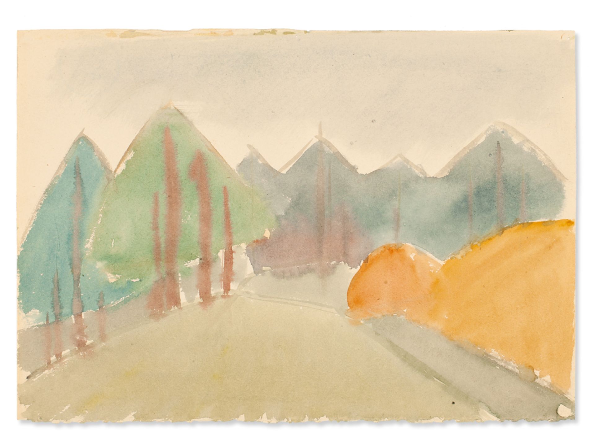 Rudolf Petrik, Landscape with Mountains, Watercolor, c. 1950