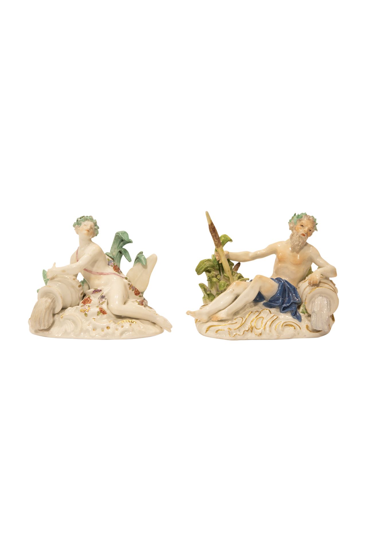 Two small figures river god and river goddess, Meissen 1750