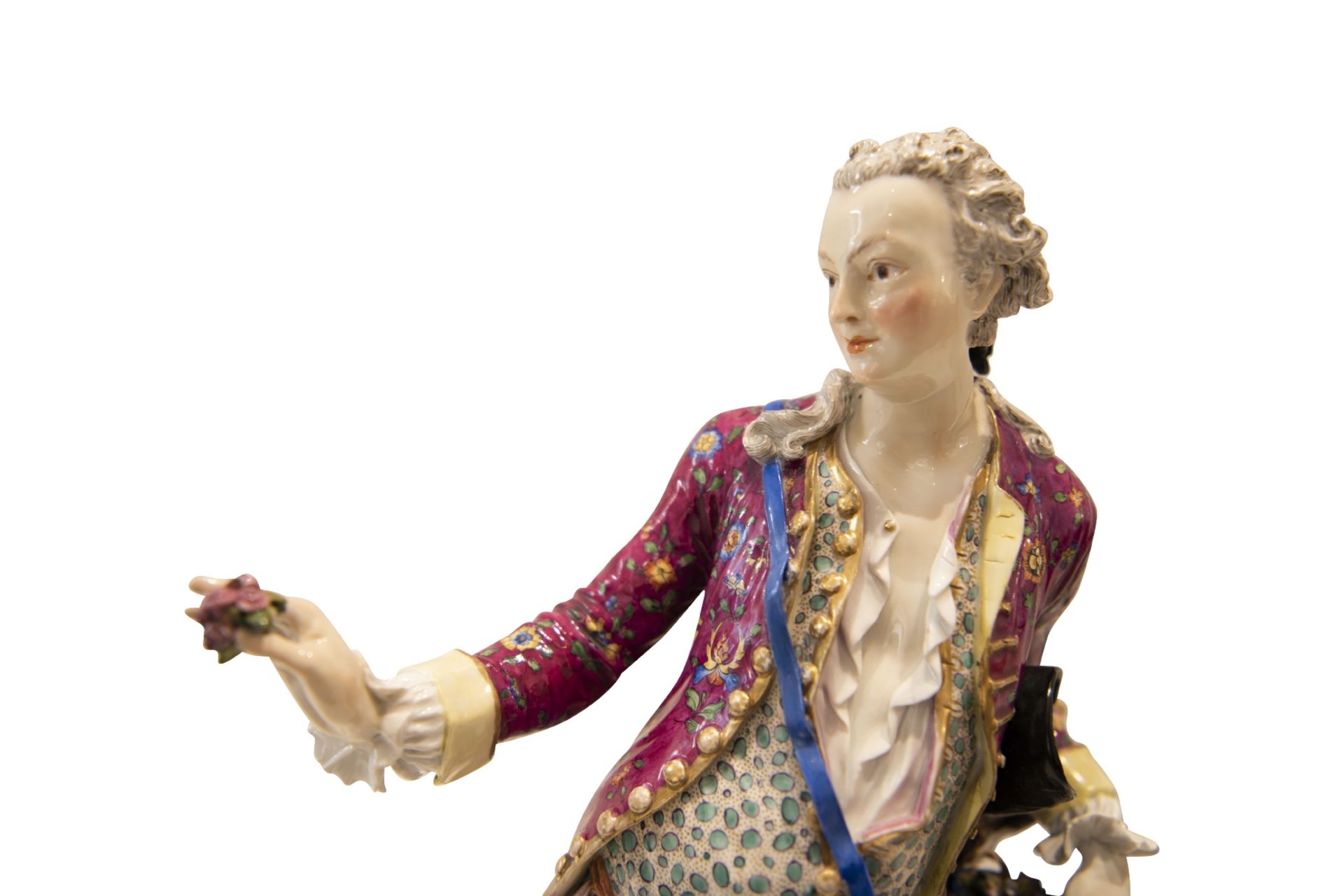 Large figure "Cavalier with flowers", Meissen - Image 7 of 9