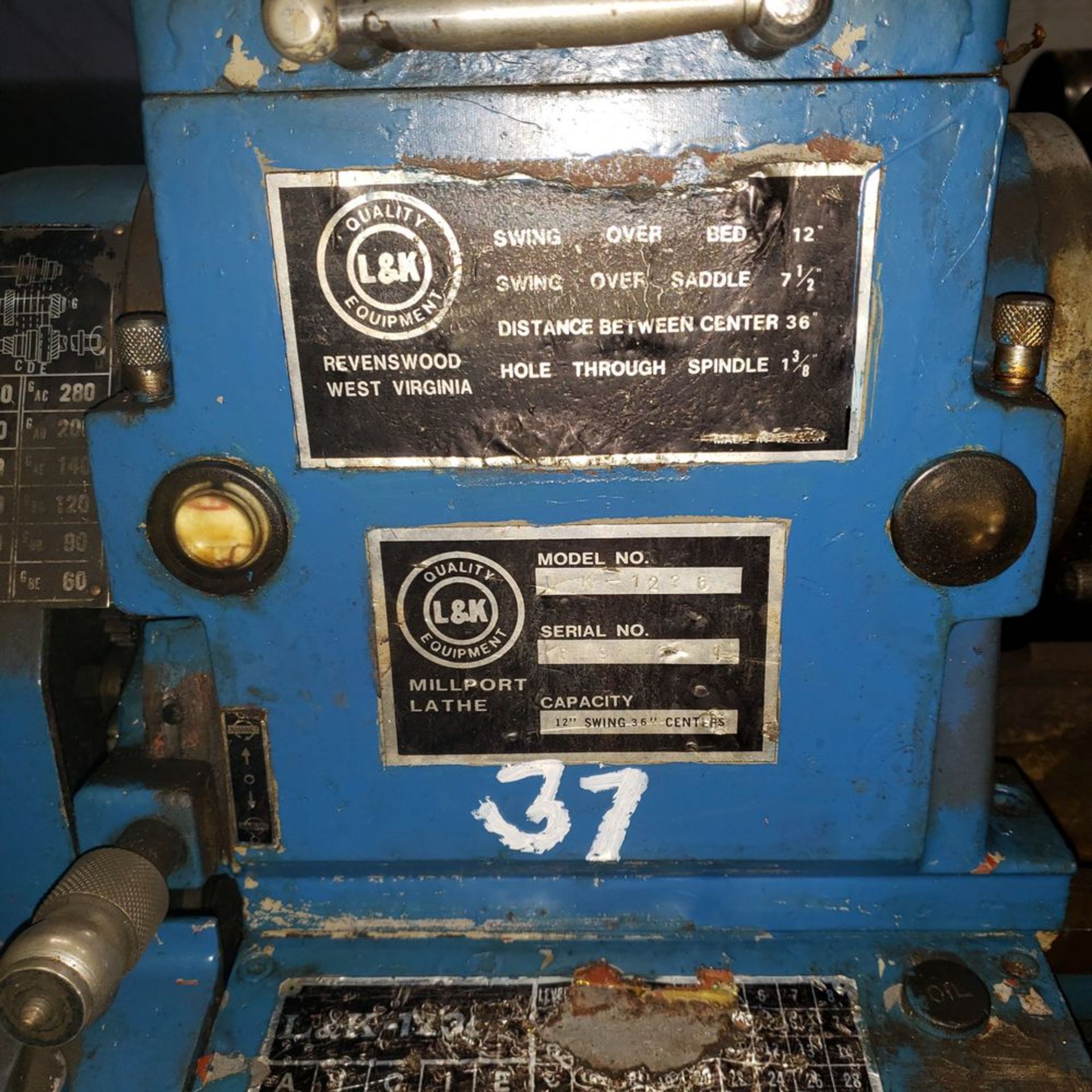 L & K Model K-1236 6" 3-Jaw Millport Lathe - Image 2 of 3