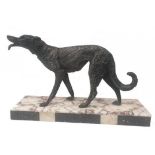 French | Spelter Dog | Marmor Base | Art-Deco