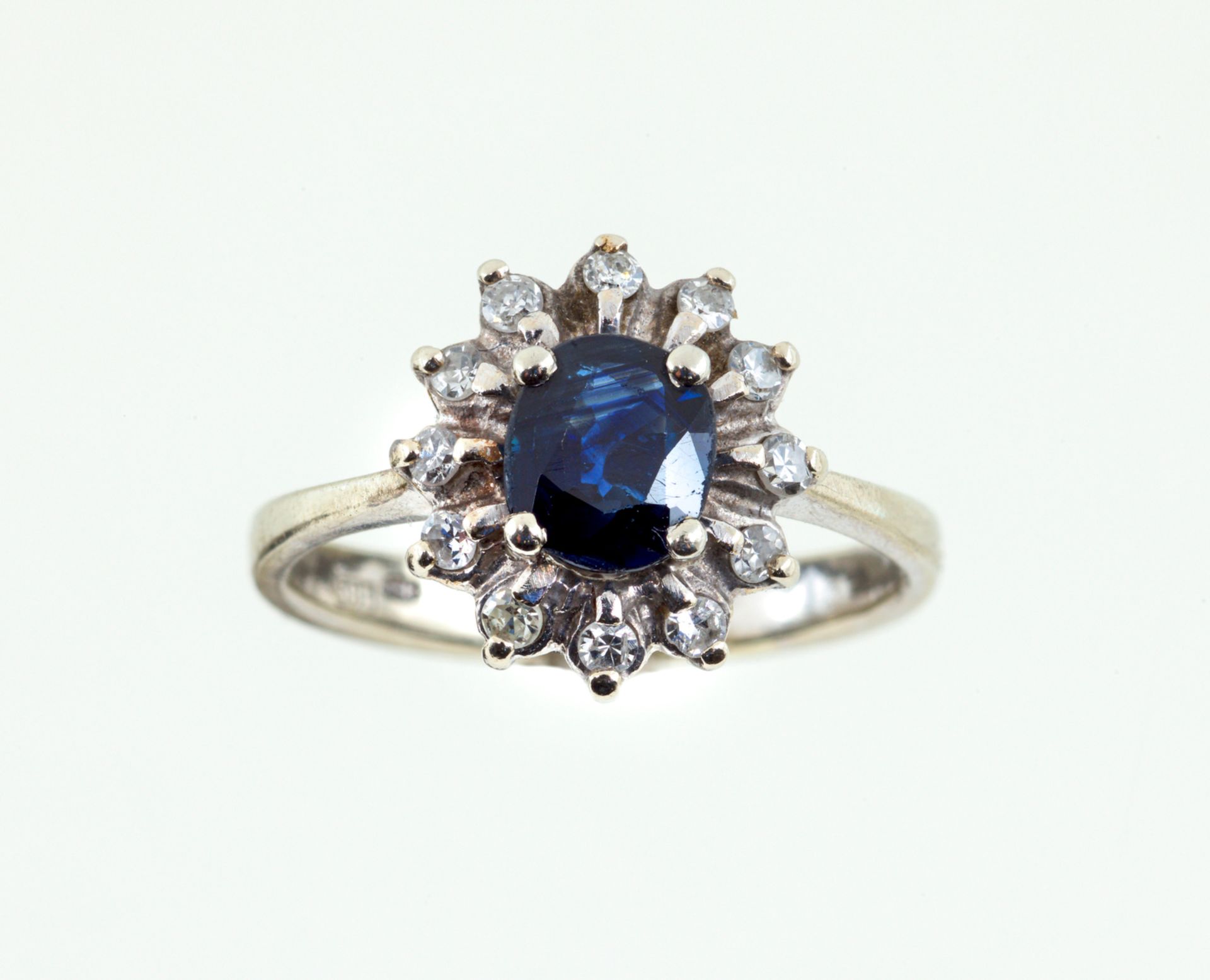 Diamond & Sapphire Ring | 14K White Gold