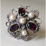 Ring | Silver, Bohemian Garnets & Pearl