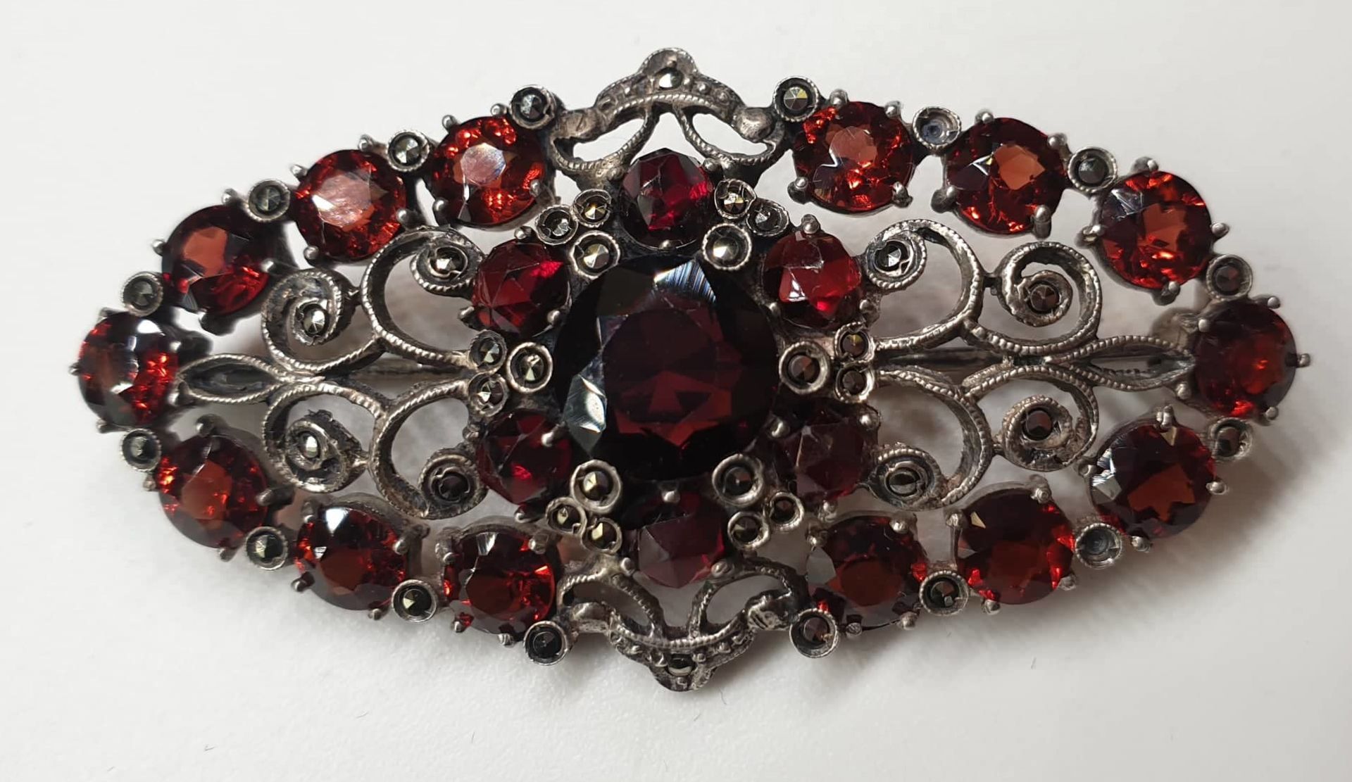 Silver Bohemian Garnet Brooch