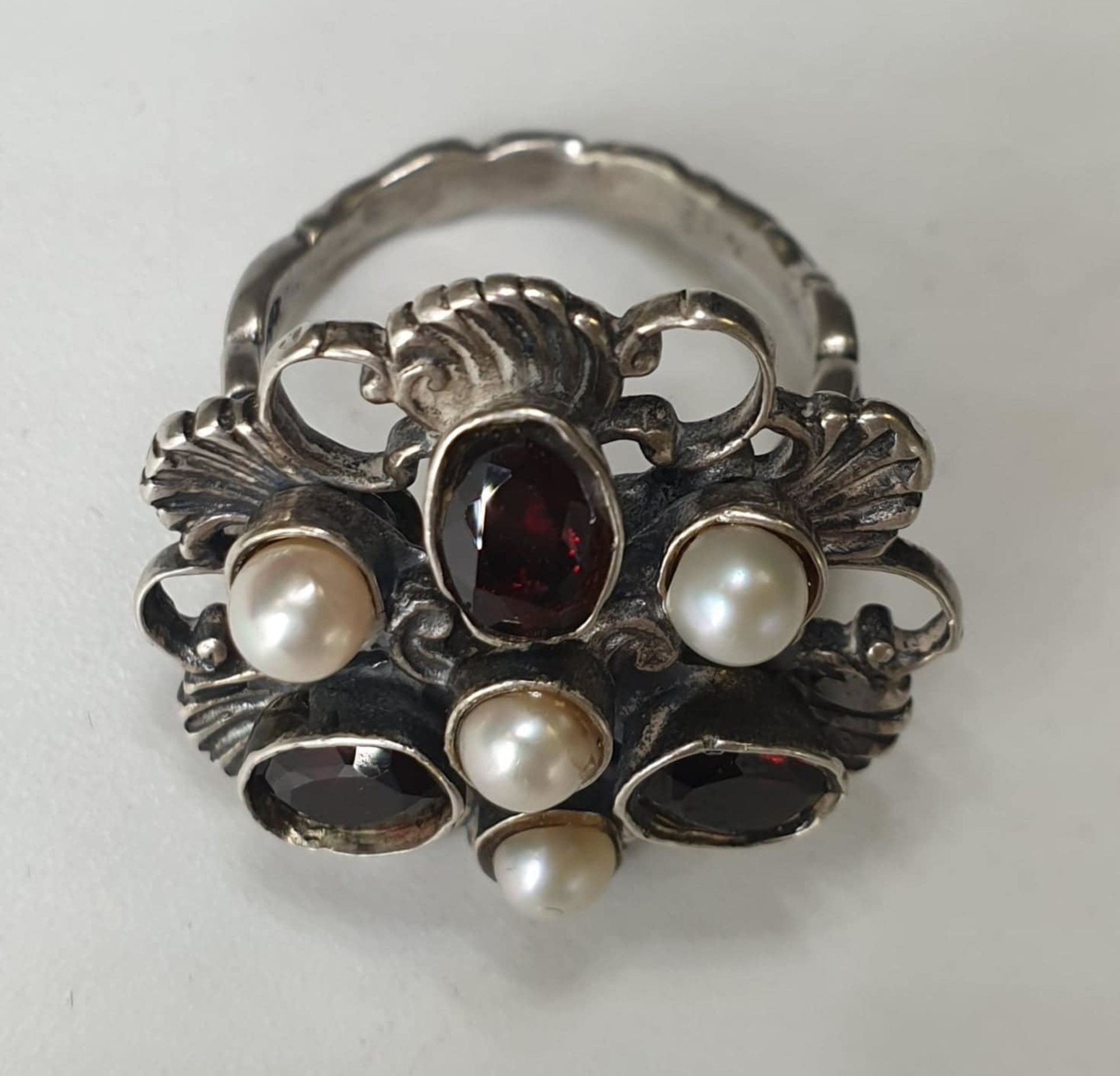 Ring | Silver, Bohemian Garnets & Pearl - Bild 2 aus 4