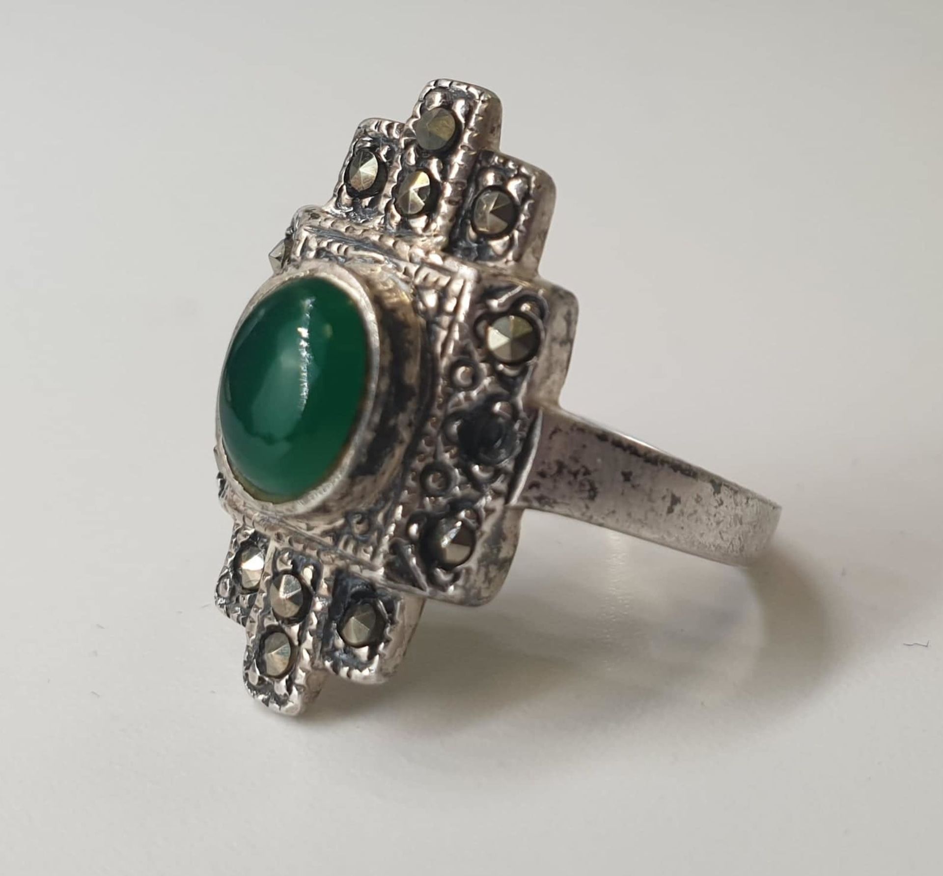 Art Deco Silver Ring | Malachite - Image 3 of 5