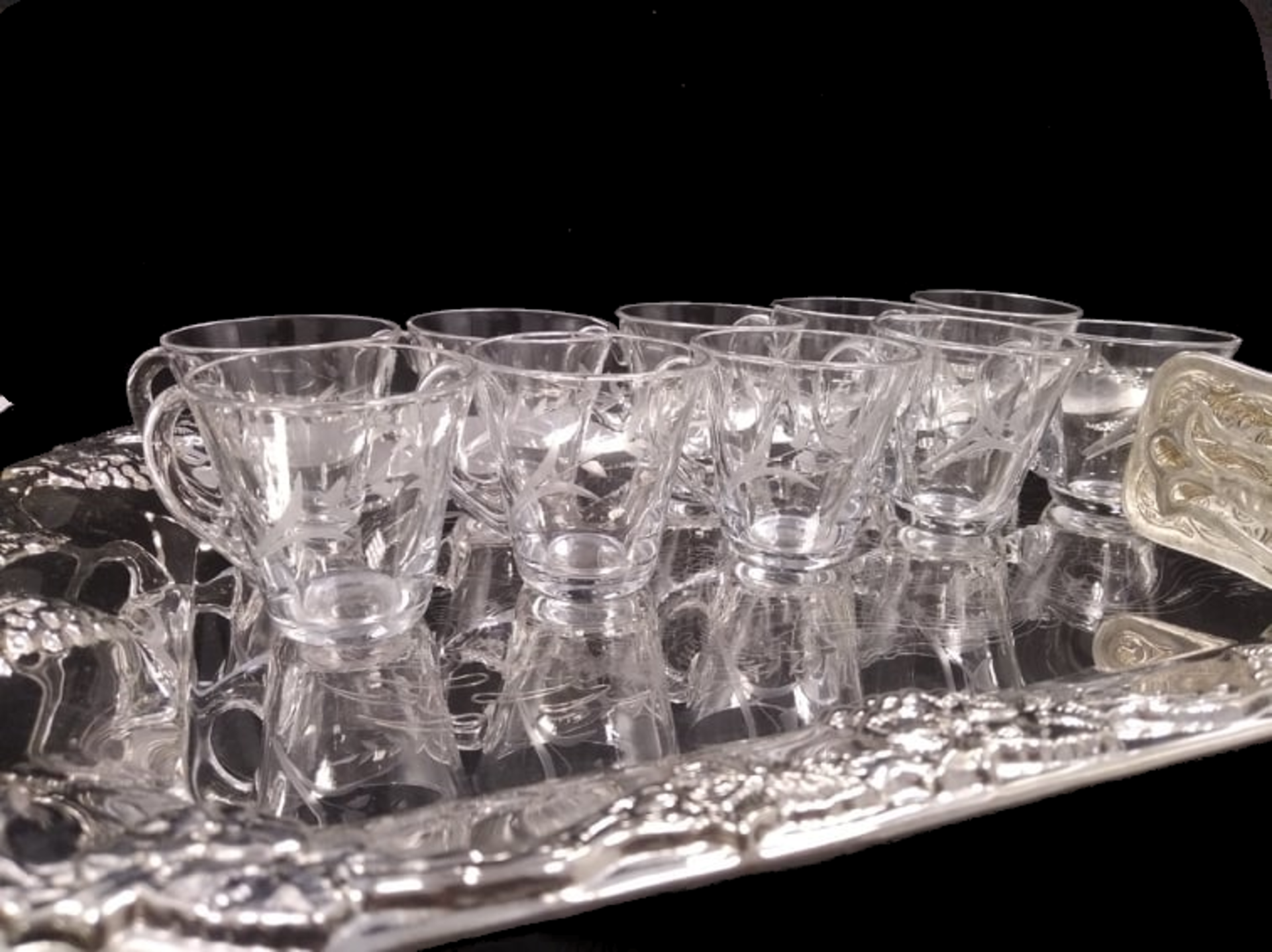 Silver Plate Tray & Glass Cups - Image 2 of 5