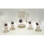 Late 19th century 5 piece set, Lobmeyr, Austria. A caraffe and 4 glasses with handles, each piece